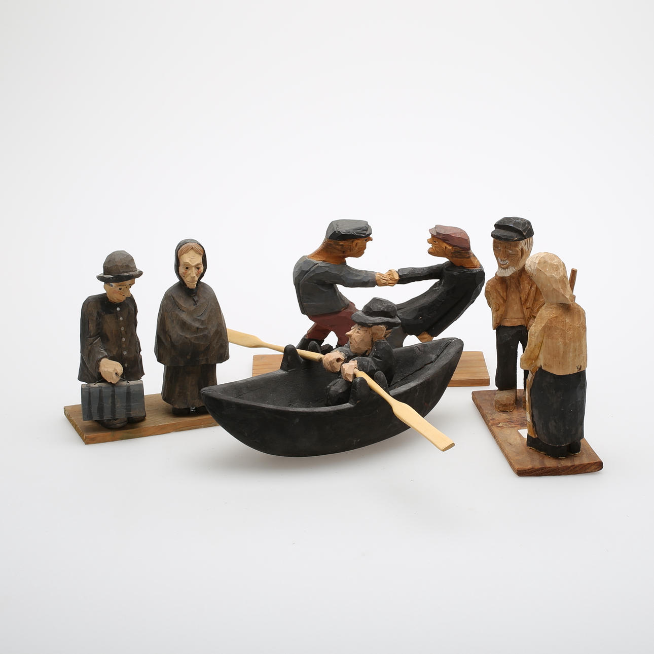 SKULPTURER, 4 st, snidat trä, Folke Andersson, Söderberg.