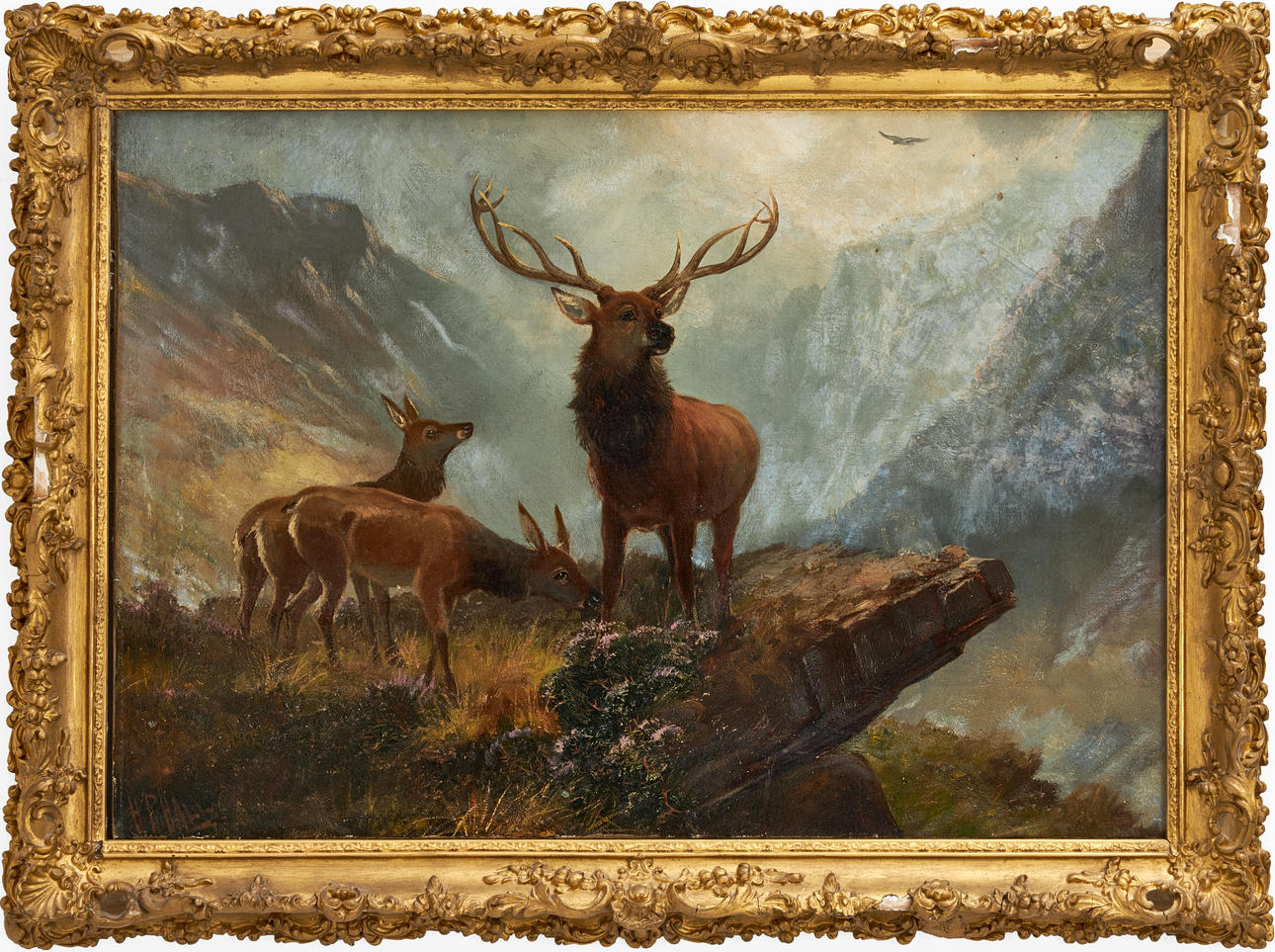 HENRY R. HALL (England, 1859-1927). Kronhjort i bergslandskap, signerad ...