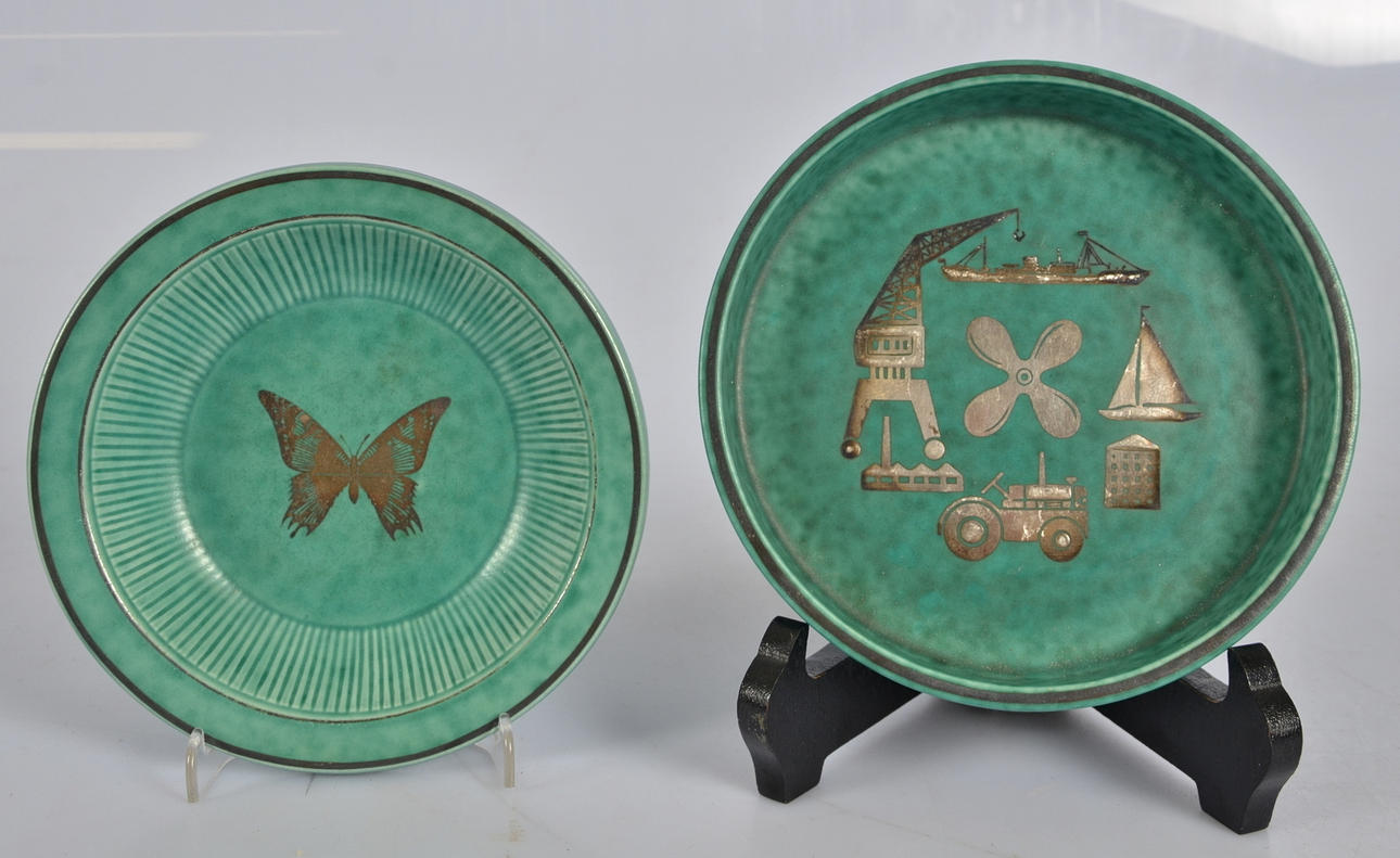 WILHELM KÅGE. Fat samt skål. "Argenta", stengods. Gustavsberg.