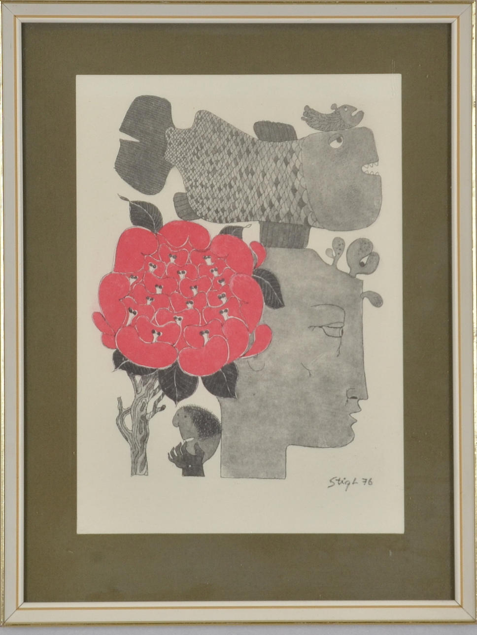 STIG LINDBERG. Figurkomposition, litografi, signerad och daterad i trycket 76.