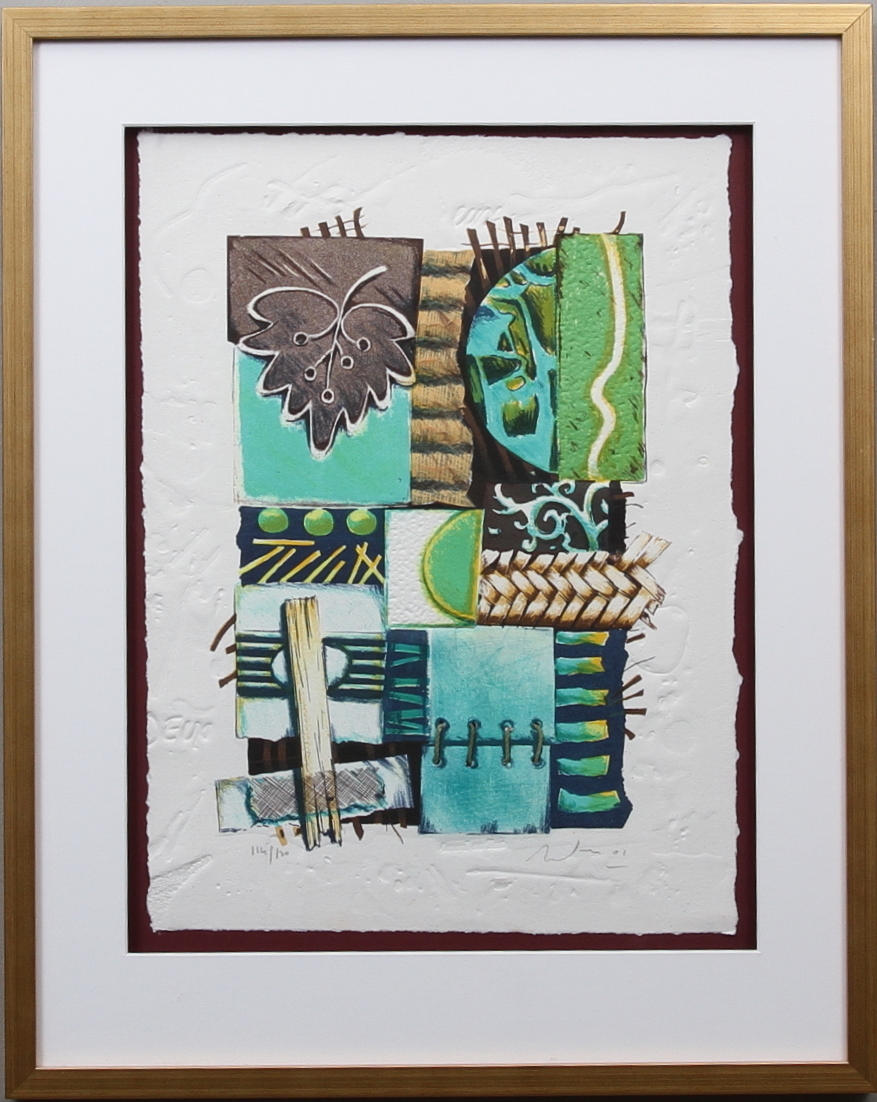 ALAIN SOUCASSE. Komposition i gröna färger. Carborundumetsning, signerad och daterad 01. Numrerad 114/120.