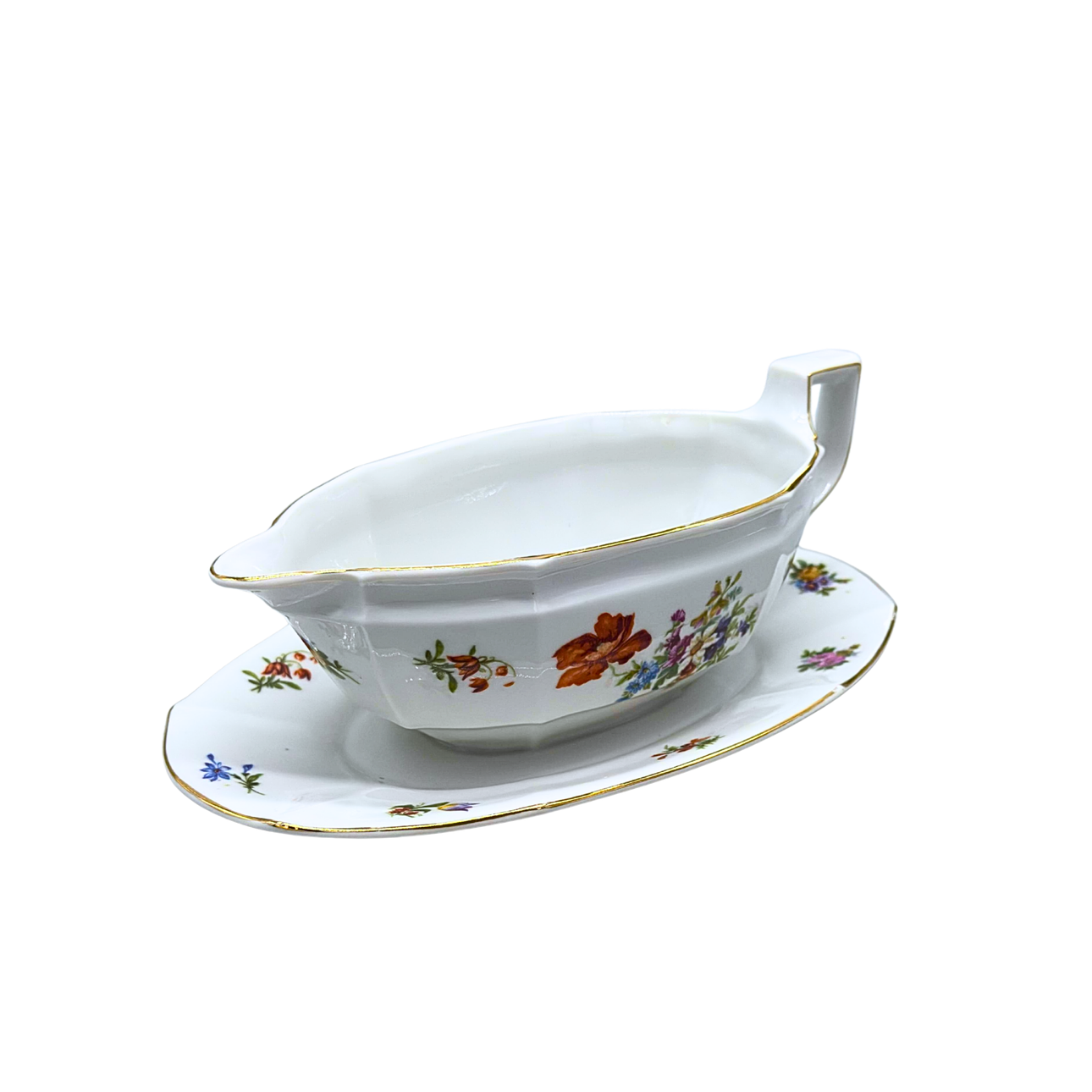 PORCELAIN SAUCER WITH FLORAL DESIGN.