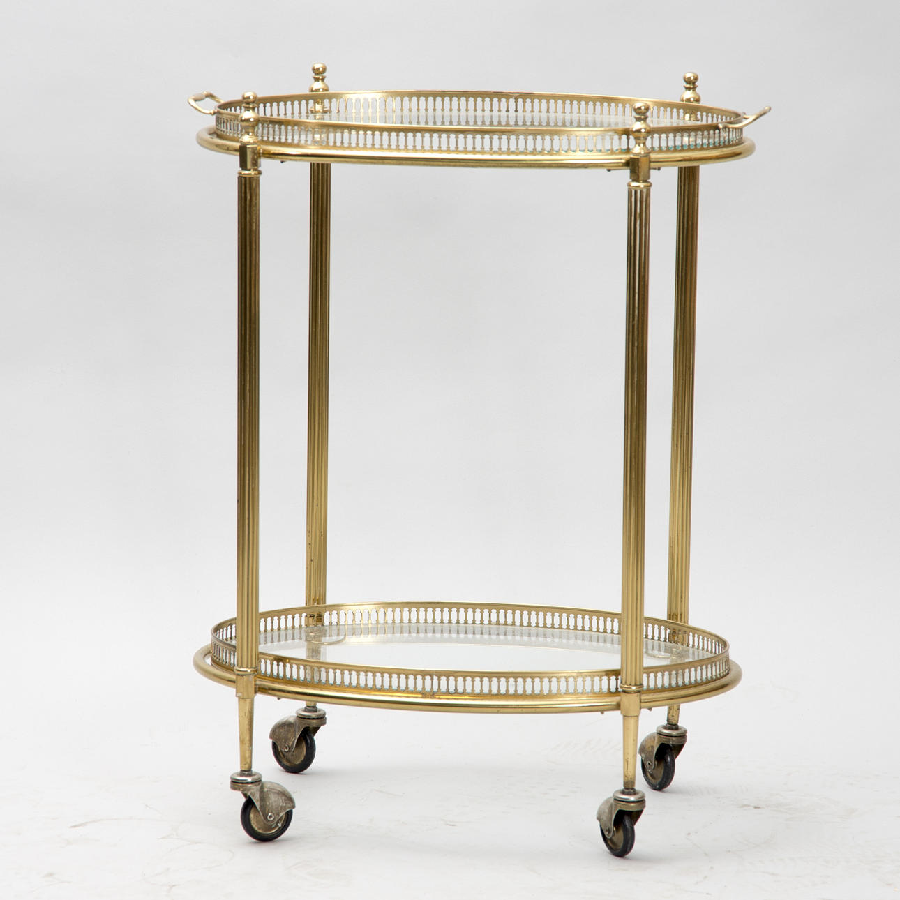 SERVERINGSVAGN, mässing/glas, 1900-talets mitt.