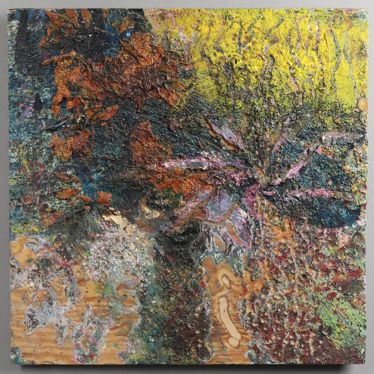 JAMES BATES. MIXED MEDIA ON PANEL “Floral”, 2012, signed.