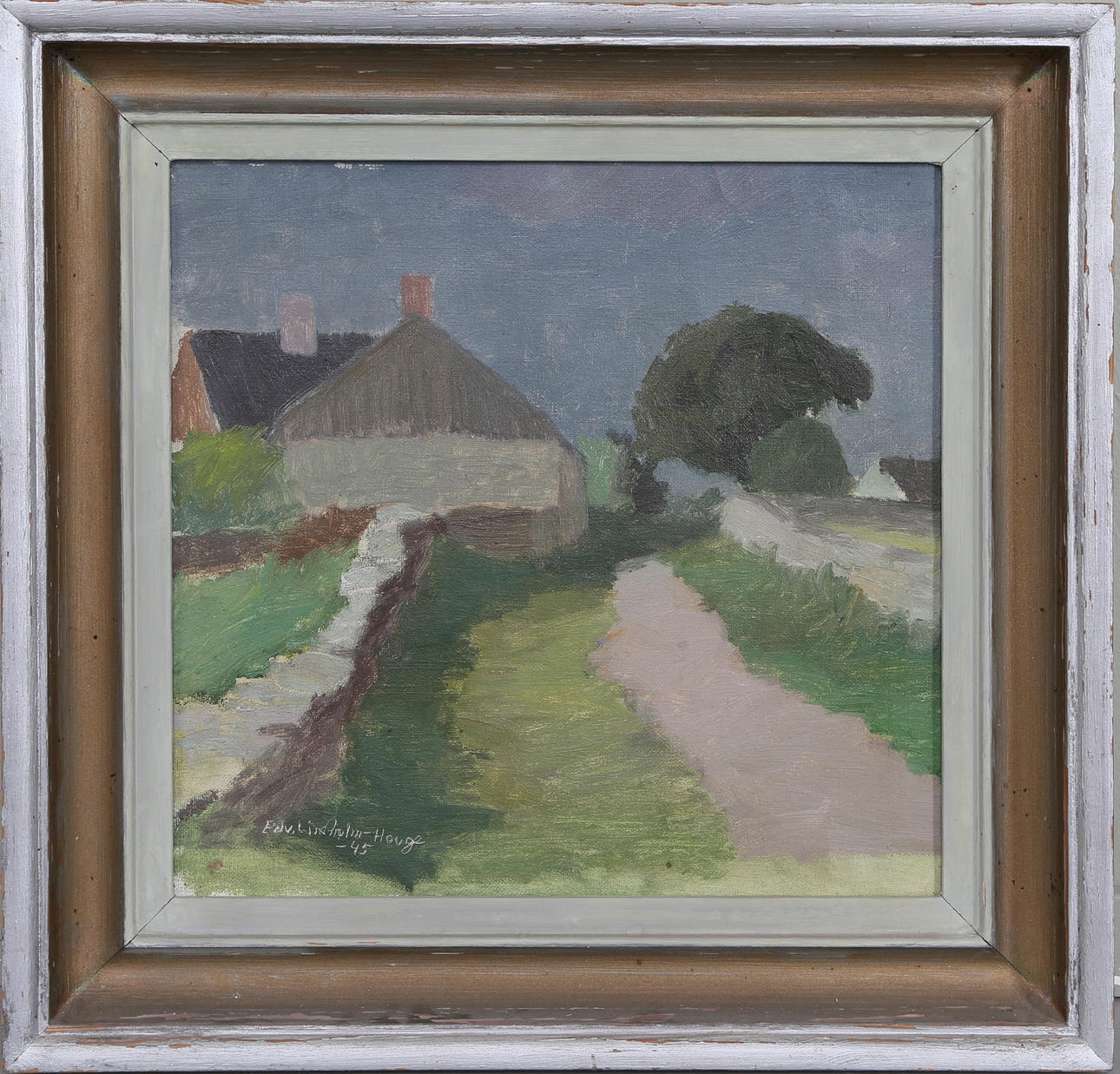 EDVIN LINDHOLM HOUGE. Landskap, olja på duk, signerad och daterad -45.