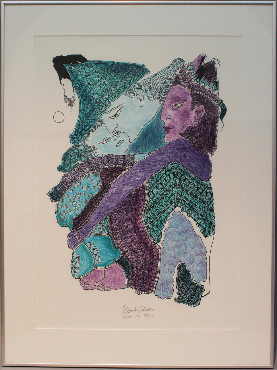 ELISABETH GOLDSTEIN. "Exodus". Färglitografi. Signerad och daterad 1991. 55/120.