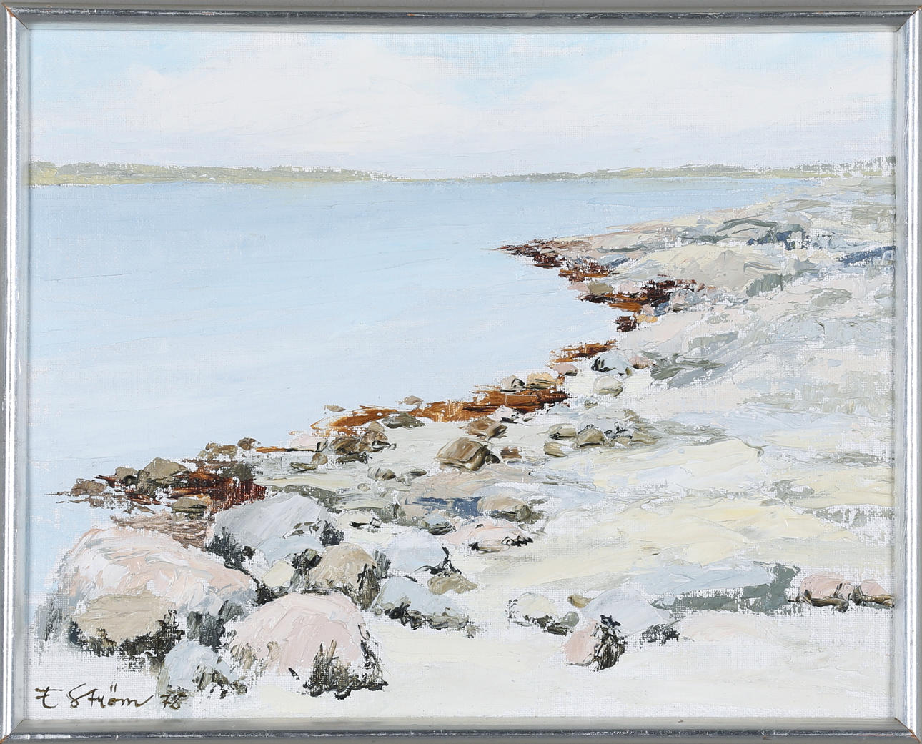 ERIK STRÖM. Strandkant Kråkholmen, olja på duk, signerad.