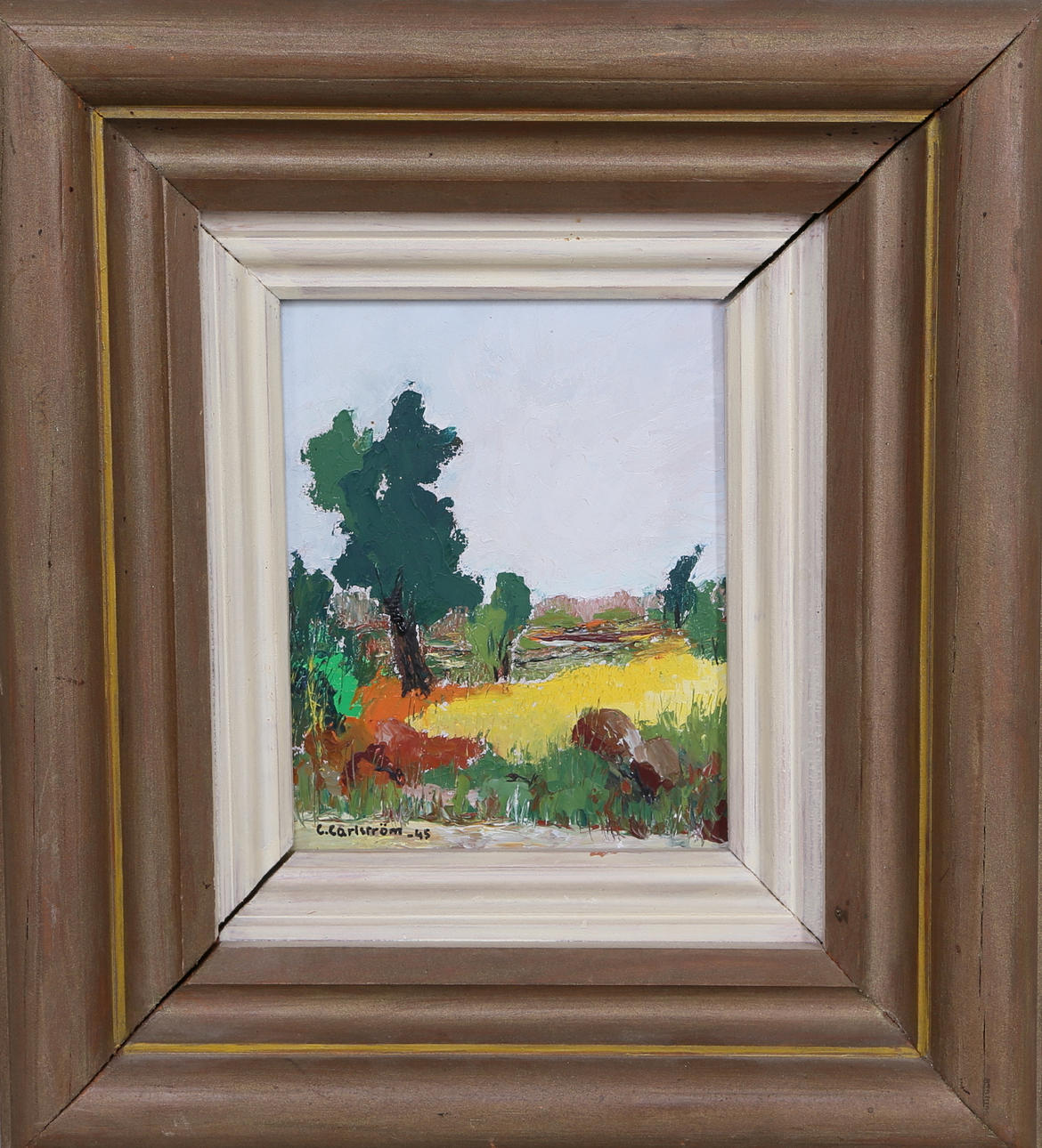 OIDENTIFIERAD KONSTNÄR. Landskap, olja på pannå, signerad. C.Carlström.