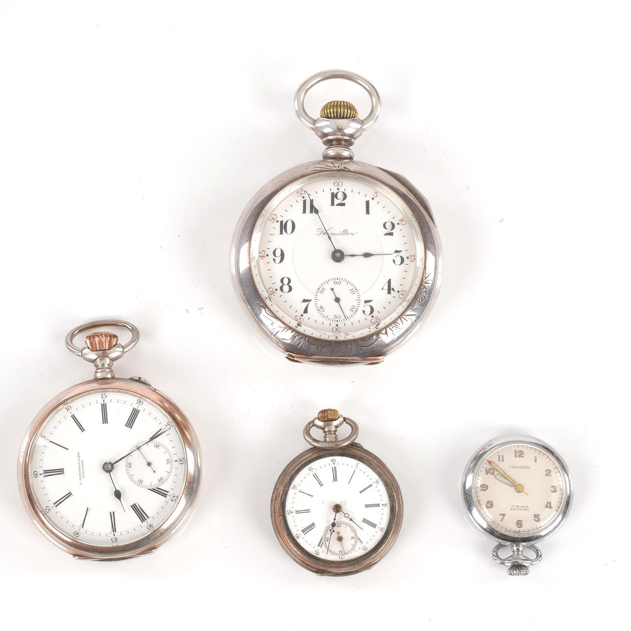 POCKET WATCH, 4 pcs, blue Hamilton sterling silver.