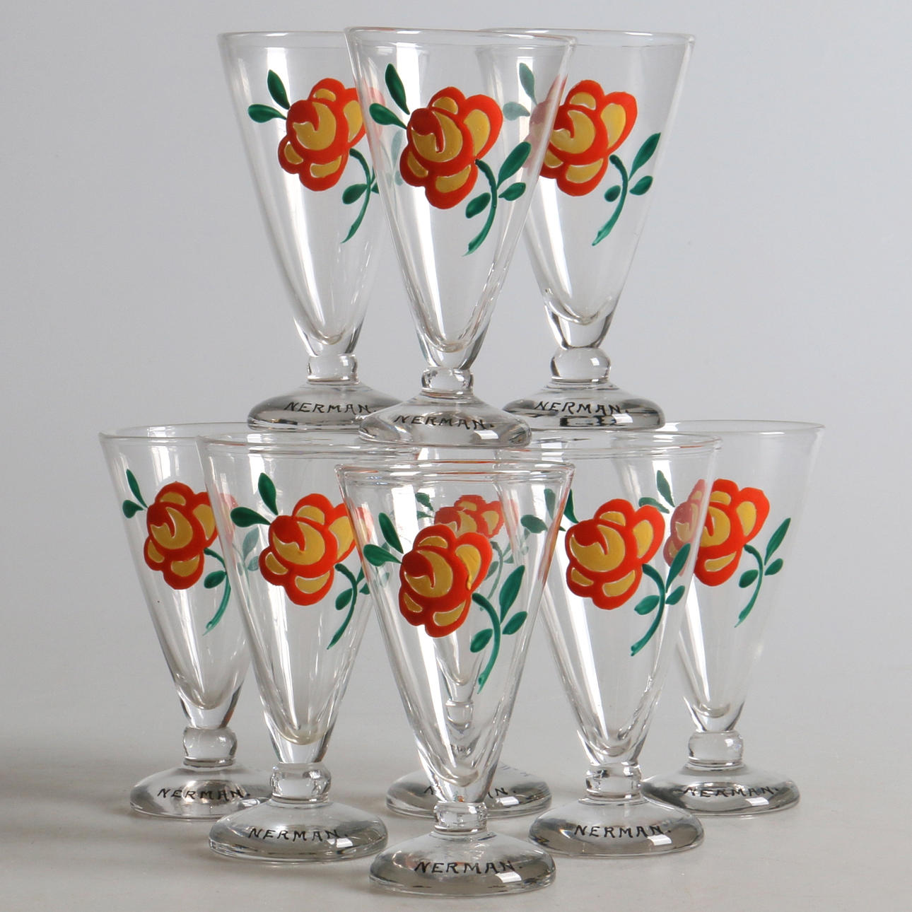 SNAPSGLAS, 9 st. Einar Nerman, Kosta.