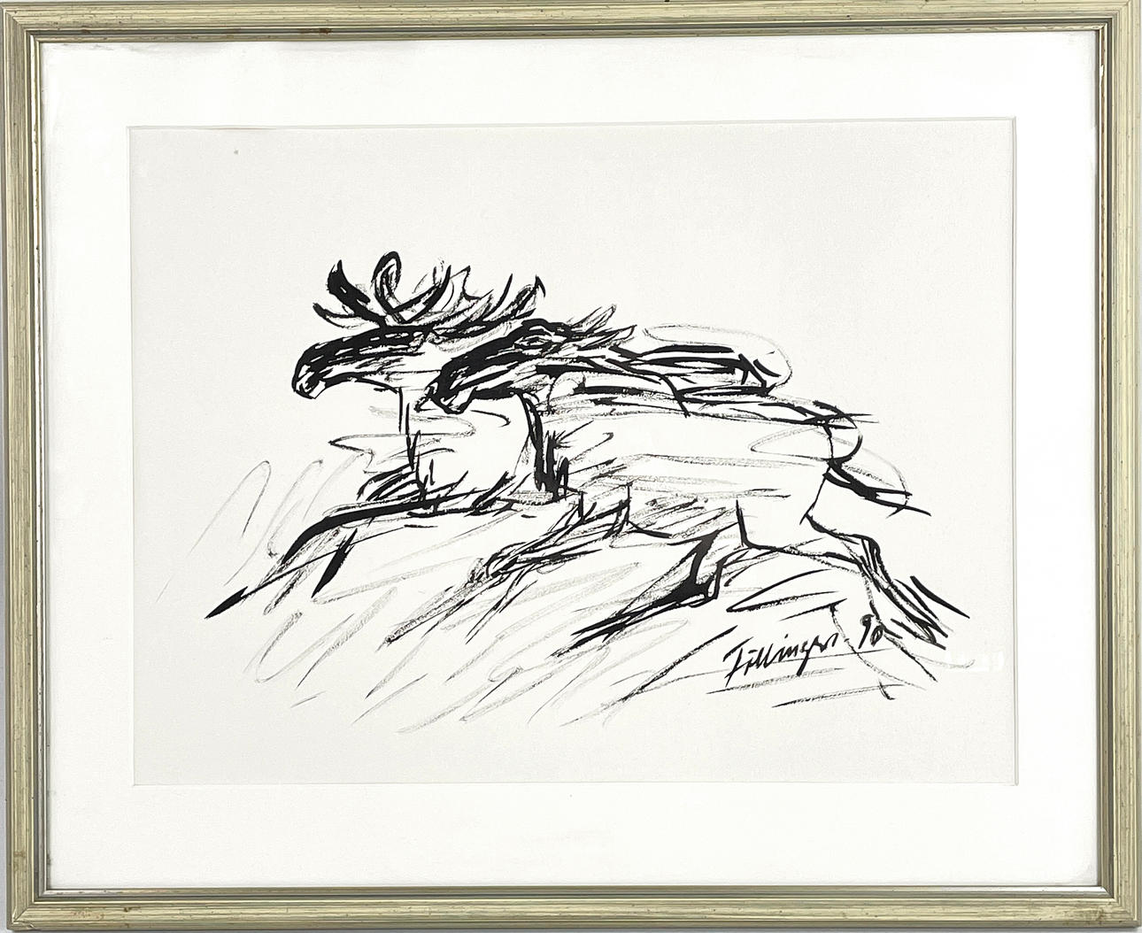 TORSTEN FÖLLINGER (1922-2010), drawing, moose on the run, signed and ...