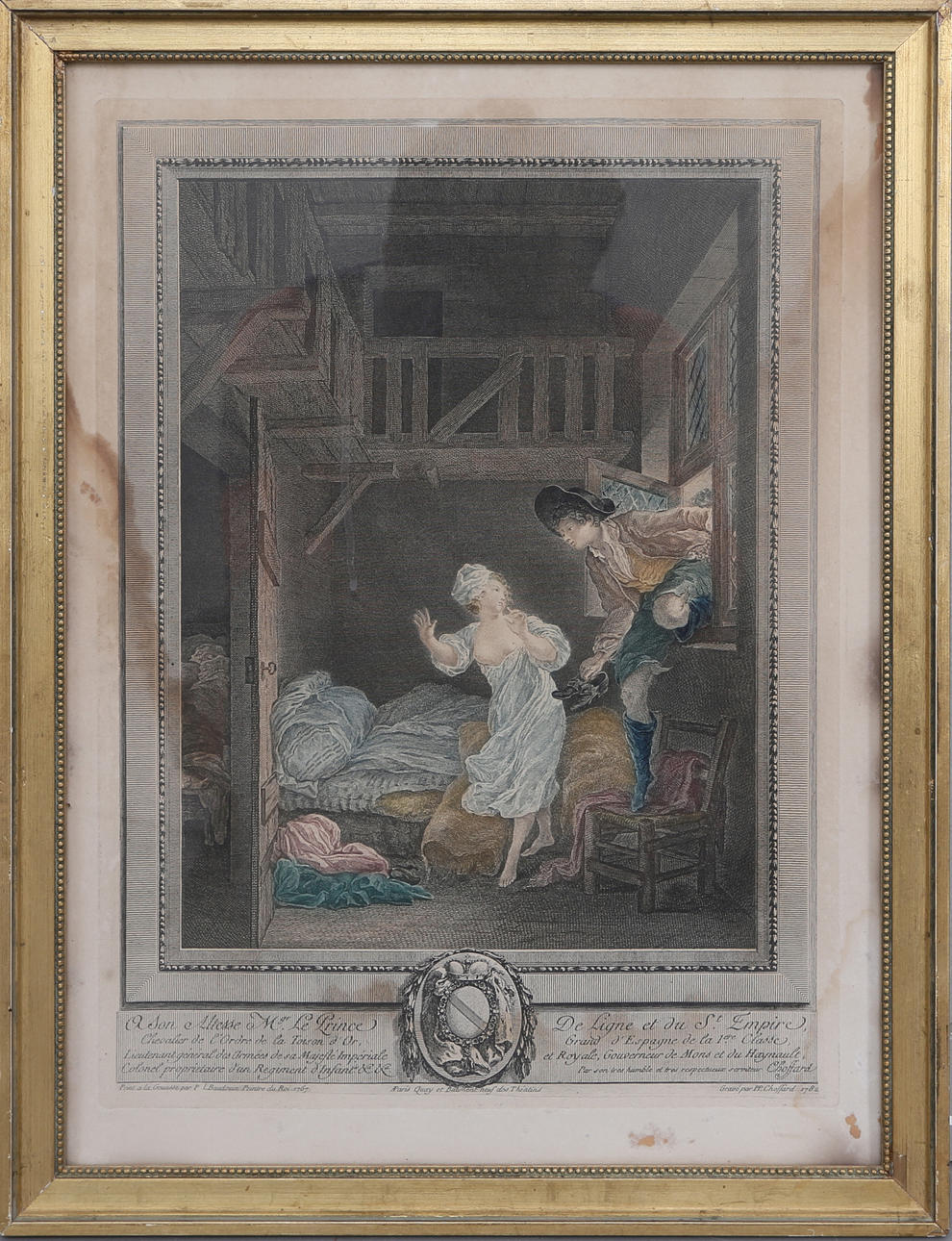 KOPPARSTICK, handkolorerat, Frankrike, 1782.