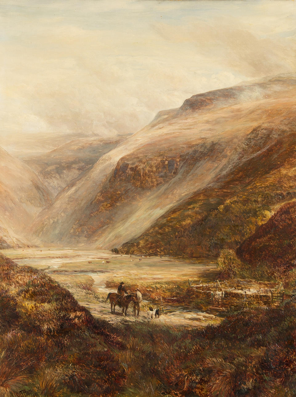 CHARLES THOMAS BURT. Bergslandskap med figurer, olja på duk, signerad CT Burt.