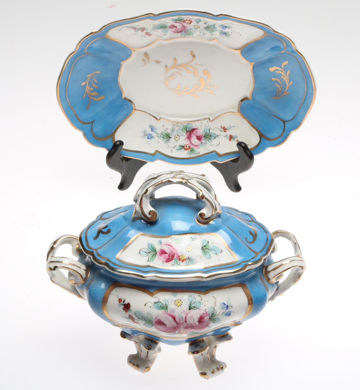 FAT samt SKÅL, 3 delar, porslin, Frankrike, möjligen Sevres, 18/1900-tal.