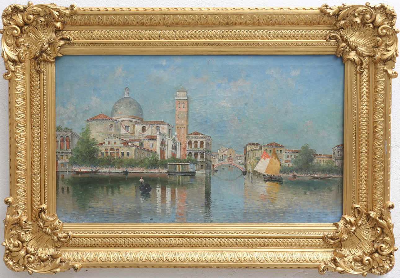 OIDENTIFIERAD KONSTNÄR. Motiv från Venedig. Olja på duk, otydligt signerad.