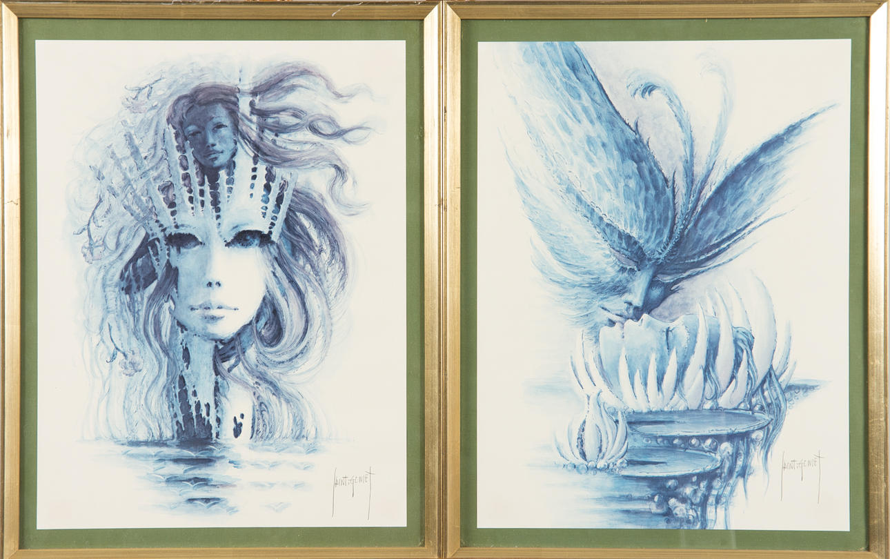SAINT GENIET. Kvinnokompositioner, 2 stycken signerade tryck.