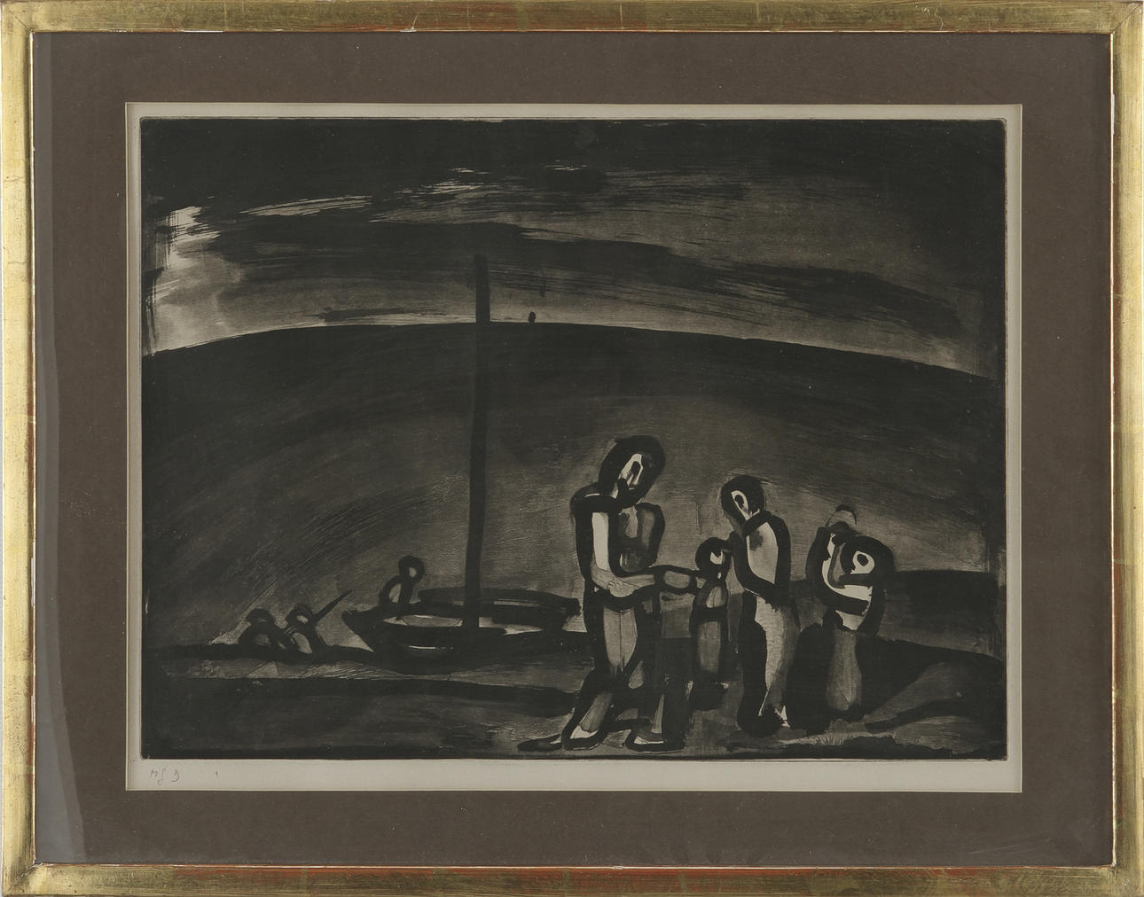 GEORGES ROUAULT. Akvatint. Figurer vid båt.