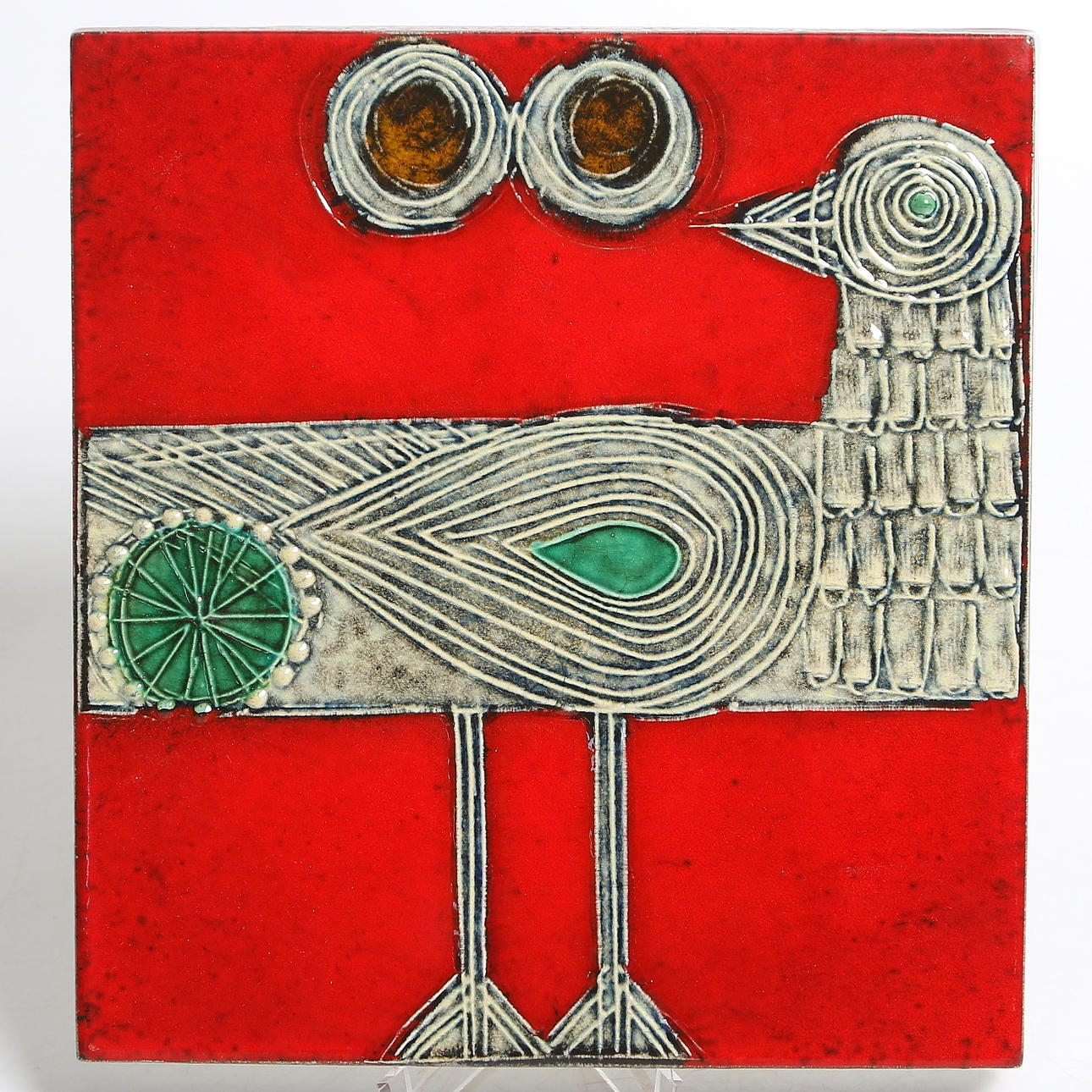 LISA LARSON. Väggrelief, stengods, "Drillsnäppa", Gustavsberg, 1900-tal.