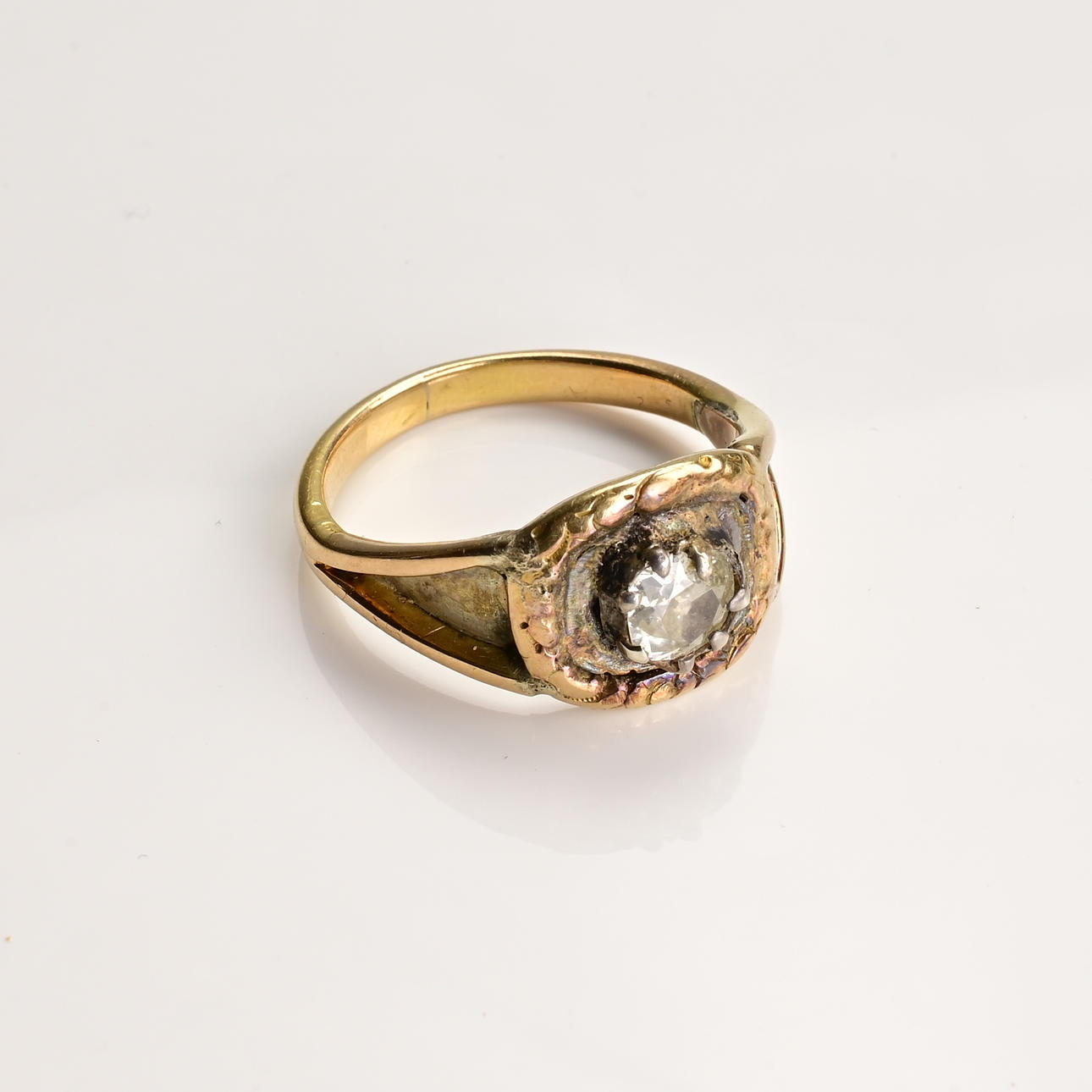 RING, ANTIK GEORGISK HÖG KARAT GULD OCH DIAMANT, INSKRIVEN OCH DATERAD ...