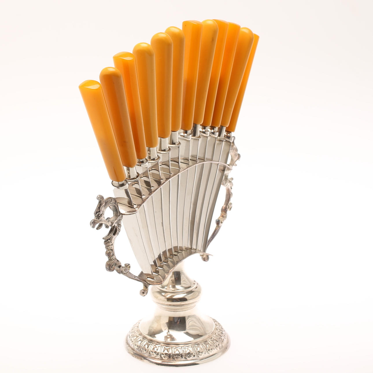 FRUKTKNIVAR, 12 st med ställ. Nysilver.