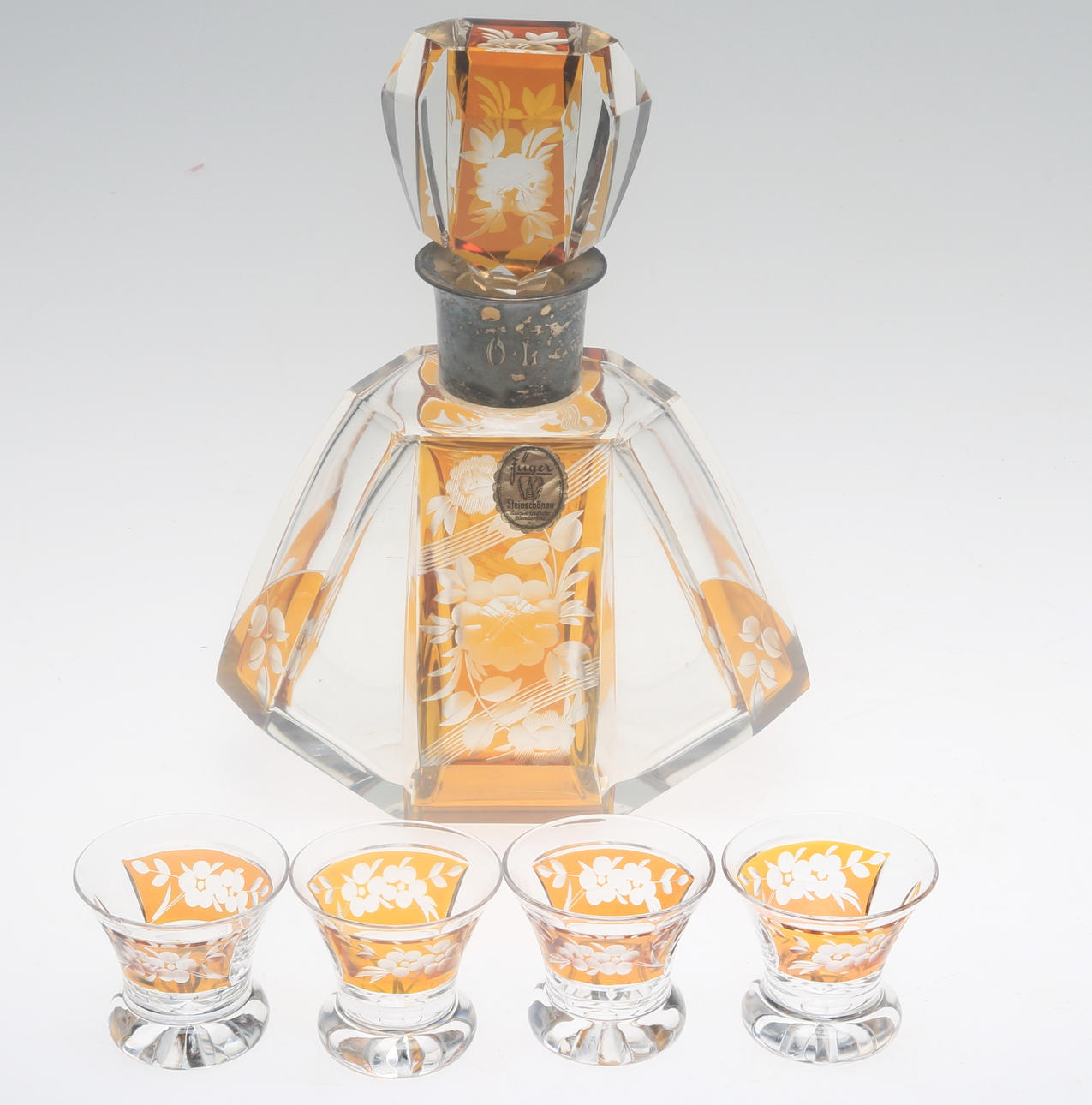 KARAFF samt GLAS, 5 delar, kristall, 1940-tal.