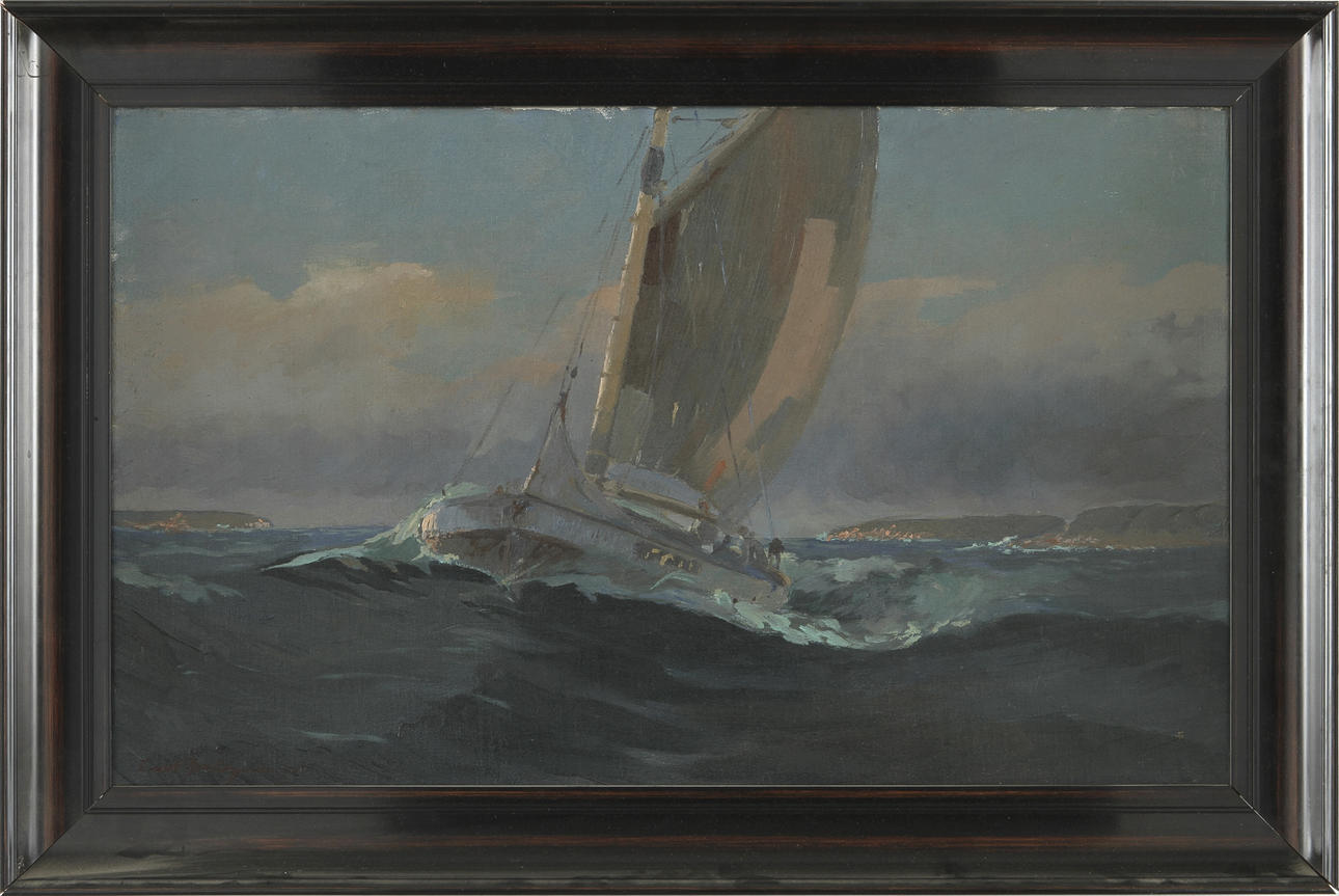 CARL DAHLGREN. Olja på duk, signerad. Marin med segelskuta.