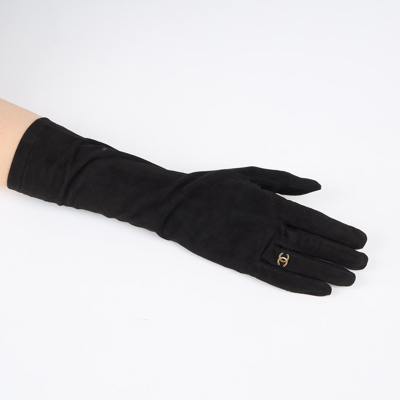 CHANEL, gloves, black suede, CC logo.