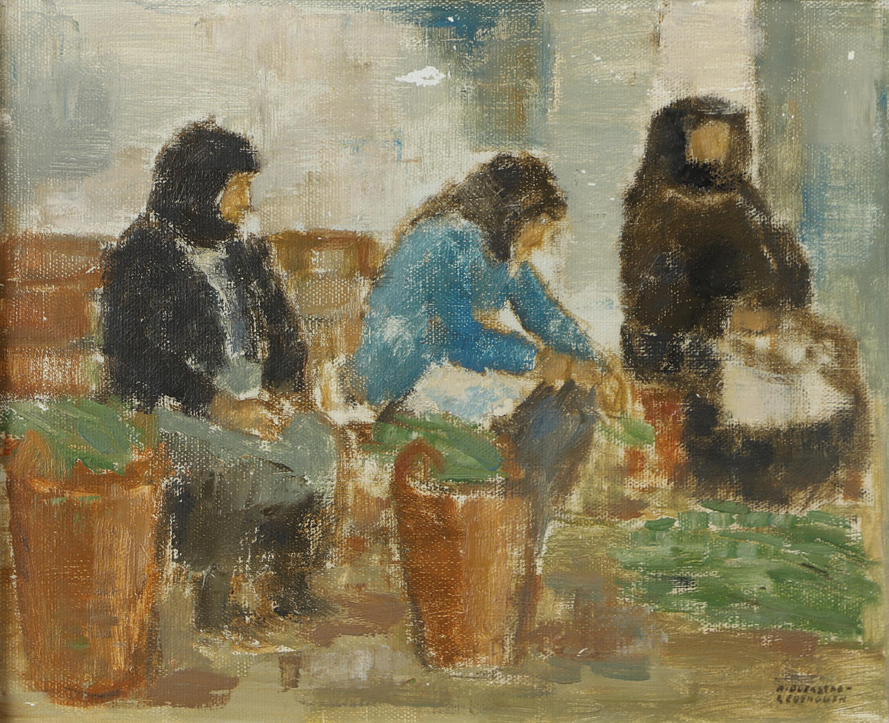 MONA RIDDERSTAD CEDERGREN. "Kvinnor Cypern"m olja på duk, signerad.