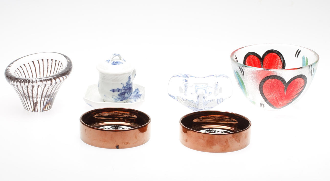 GLAS OCH KERAMIK, 6 delar, Royal Copenhagen, Vicke Lindstrand, Björn Wiinblad, Ulrica Hydman-Vallien.