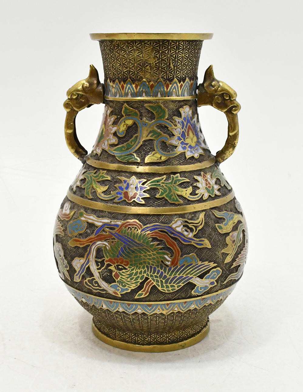 Jarrón japonés, bronce. Champleve. esmalte.