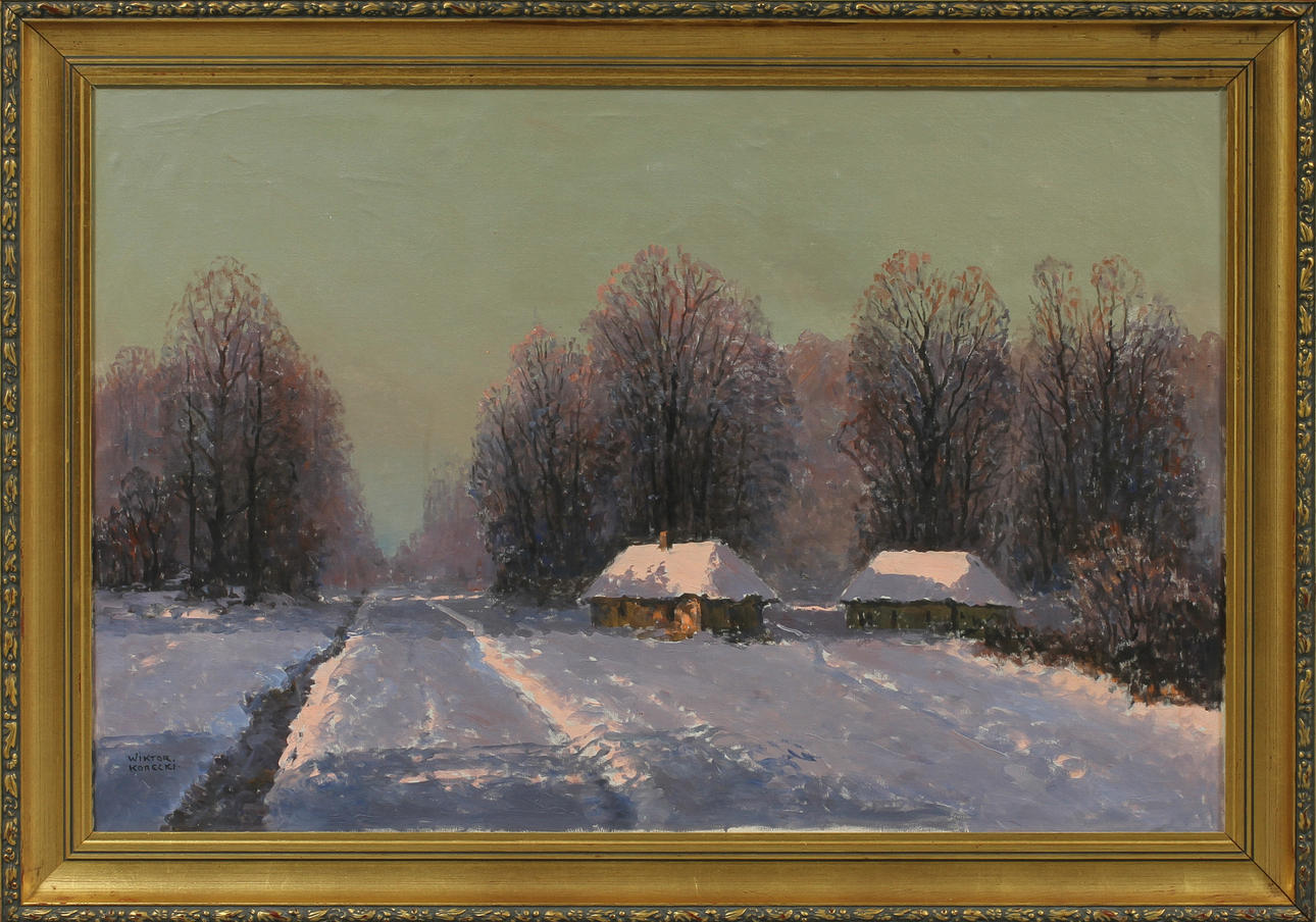 WIKTOR KORECKI. Vinterlandskap, olja på duk, signerad.