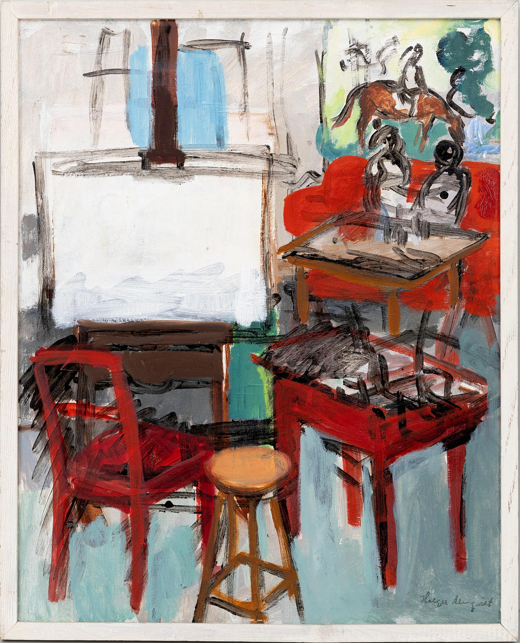 HOLGER ALMQVIST. Composition with studio interior, oil on canvas, signed.