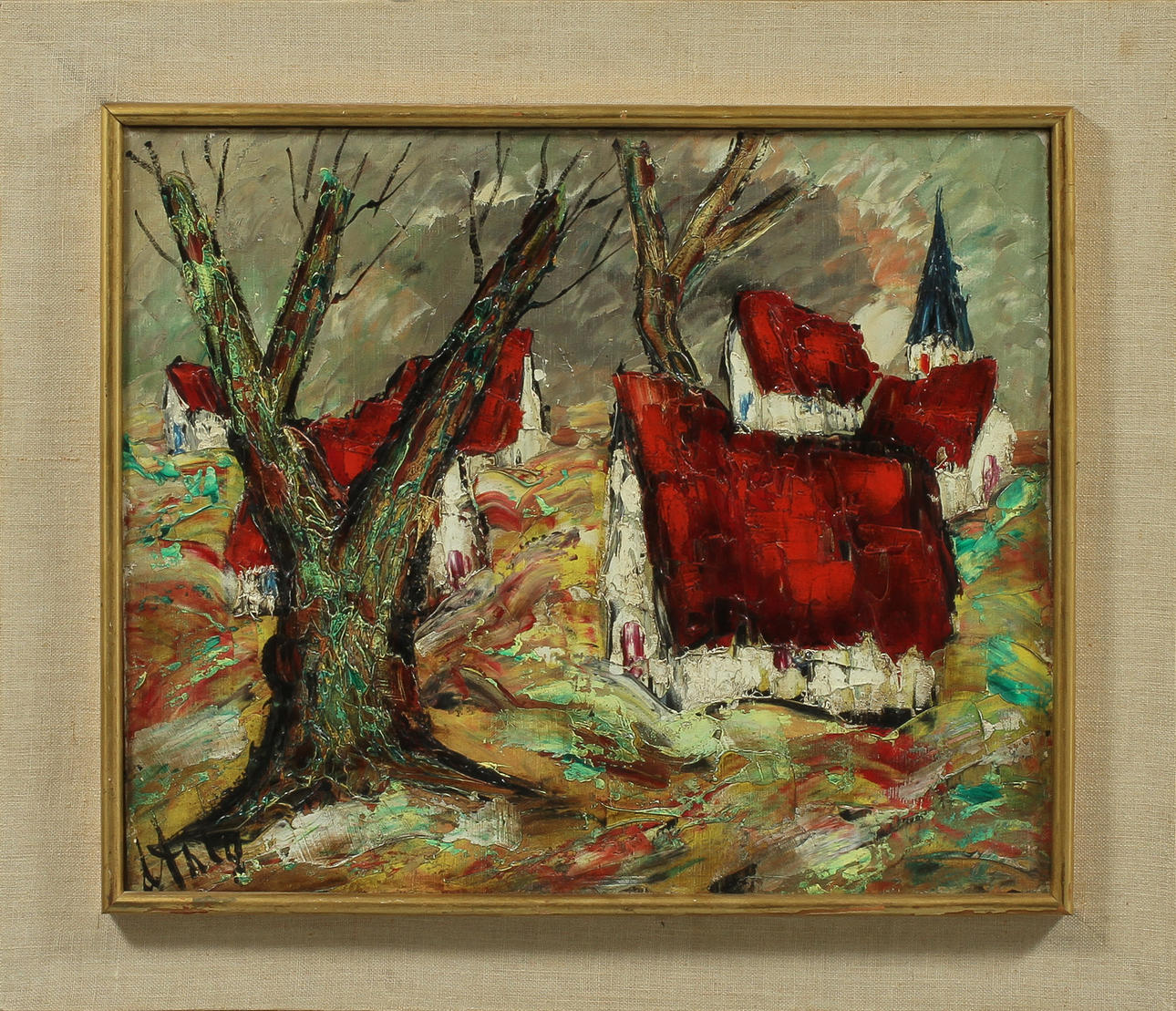 HENRY D'ANTY. Landskap med röda hustak.