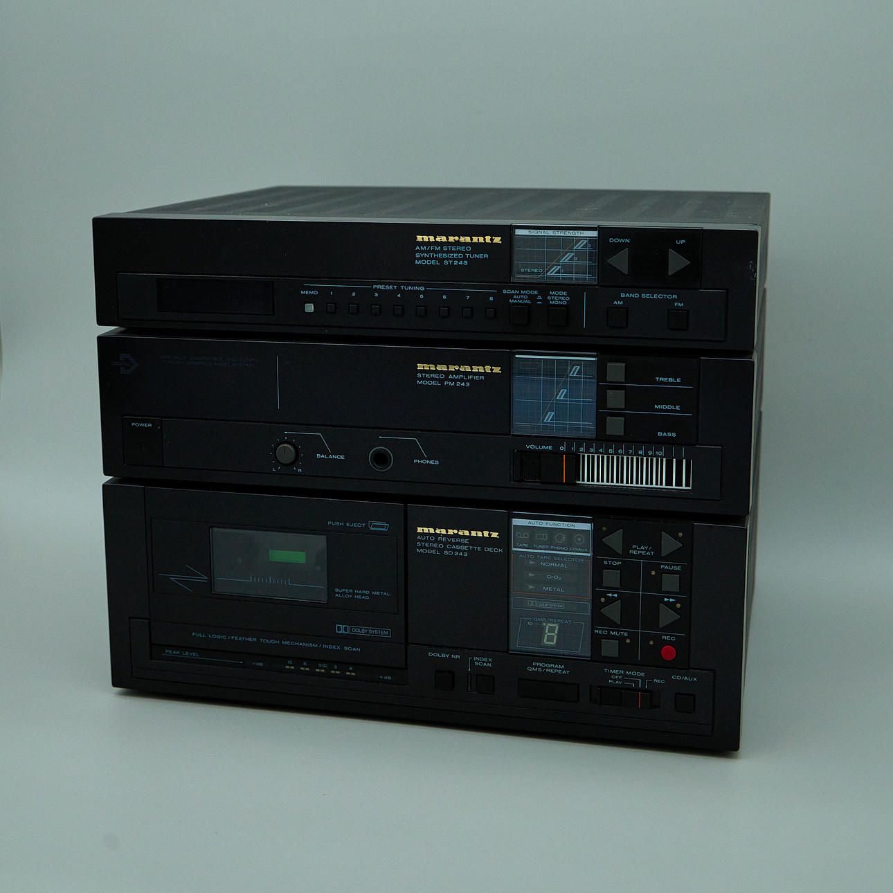 MARANTZ. Three-piece stereo system, 1980s (3).