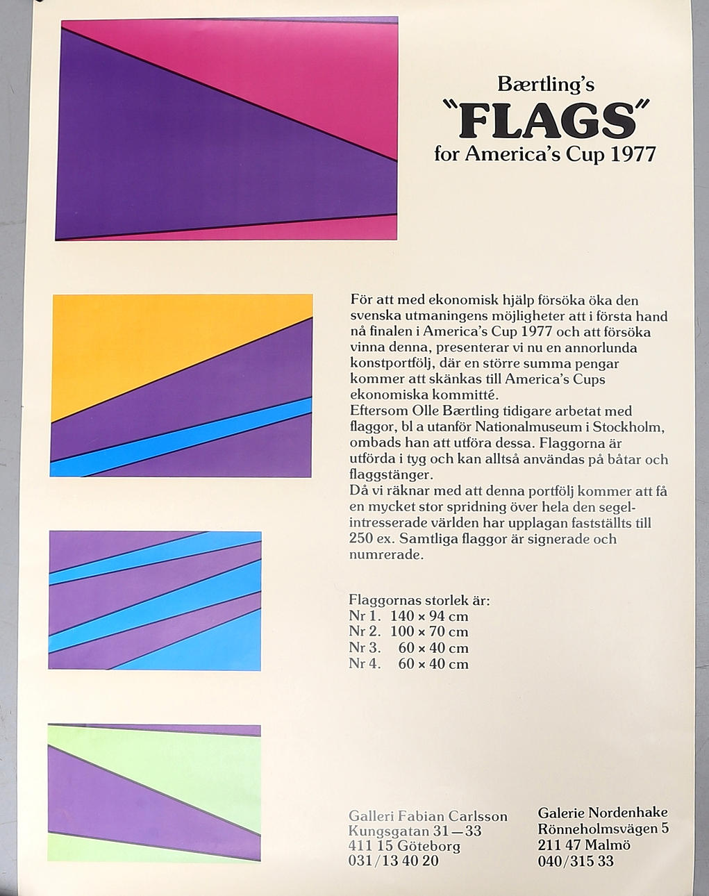 POSTER, "Baertlings FLAGS for America's Cup 1977".