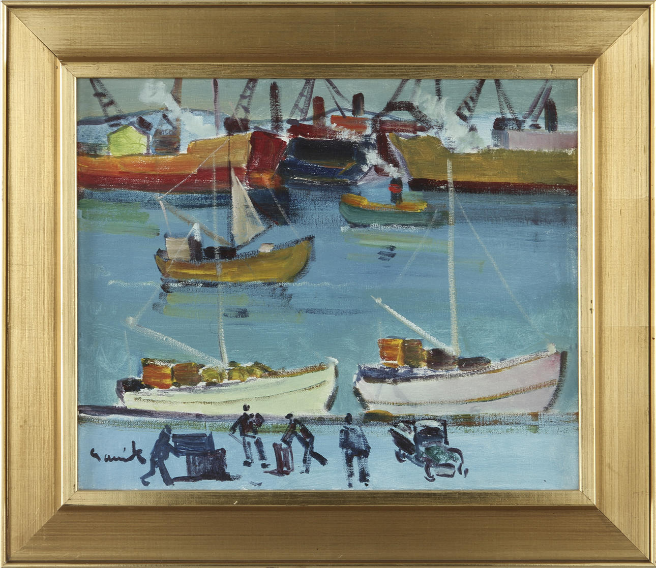 TAGE GAVIK. Olja på duk, signerad. "Hamnen, Göteborg".