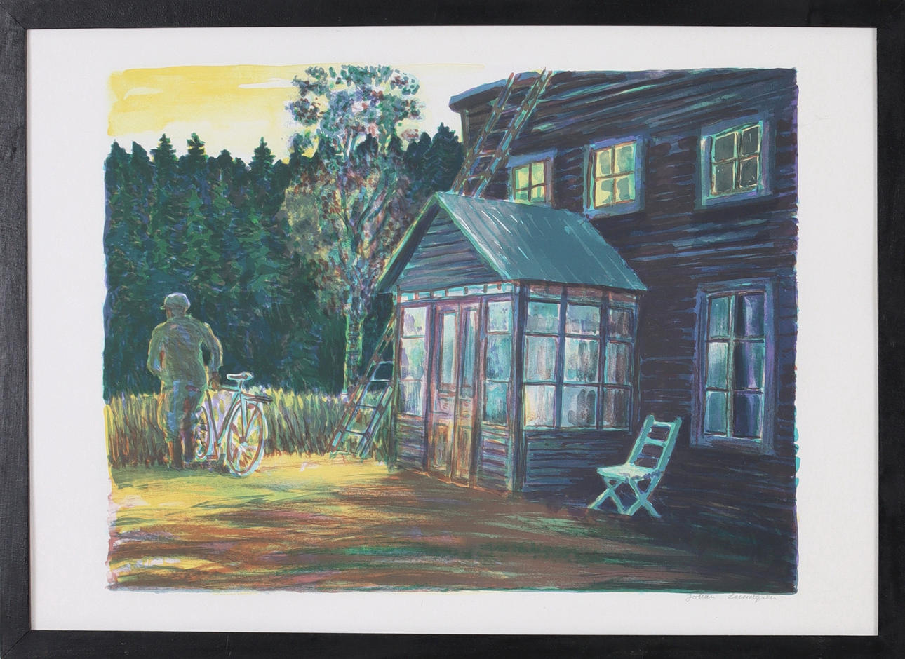JOHAN LUNDGREN. At the farm, lithograph, signed.