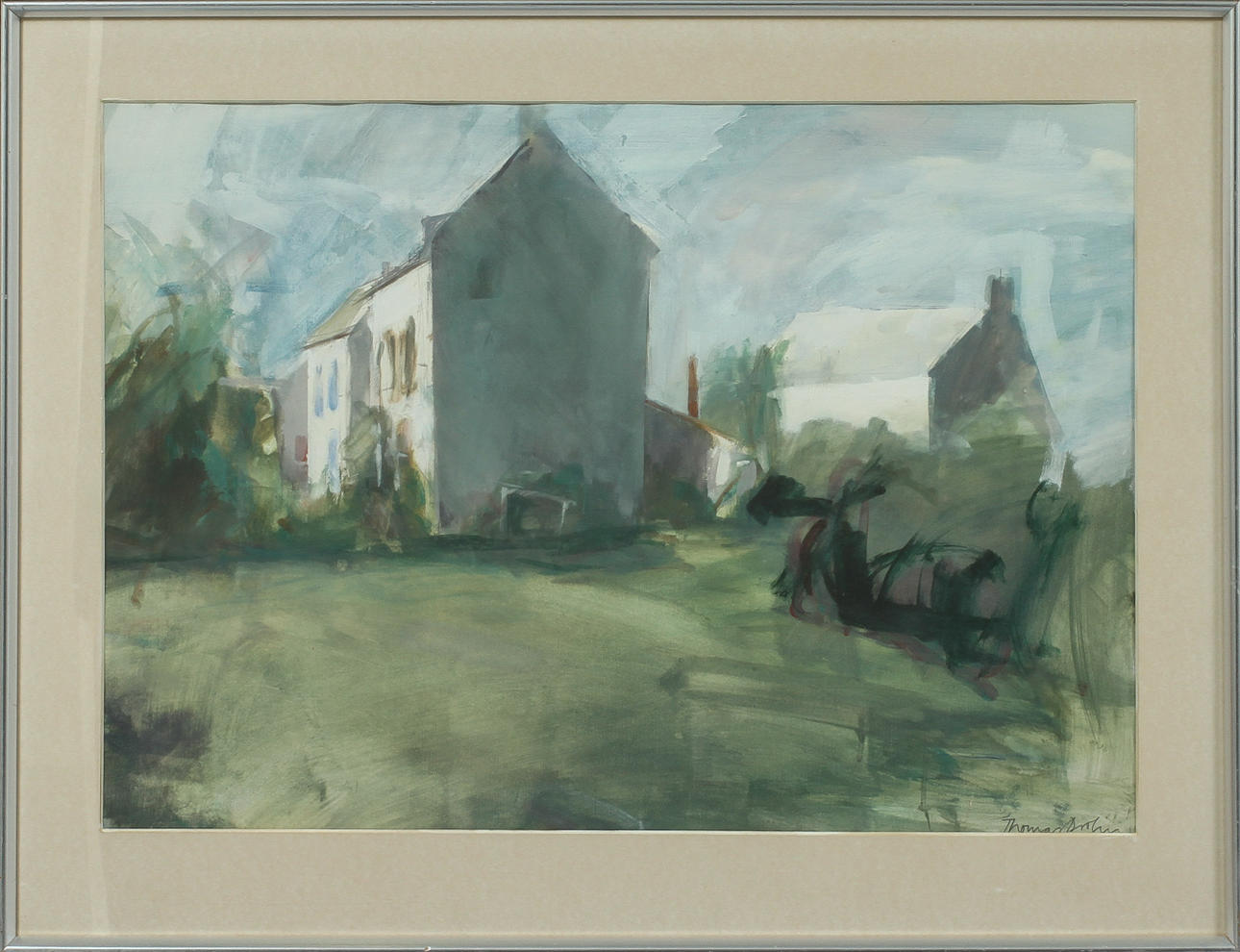 THOMAS BROLIN. Husmotiv, 2 st, olja på papp resp olja på duk, sign.