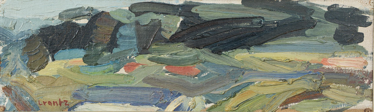 BENGT CRANTZ. Abstract landscape, oil on panel, signed.