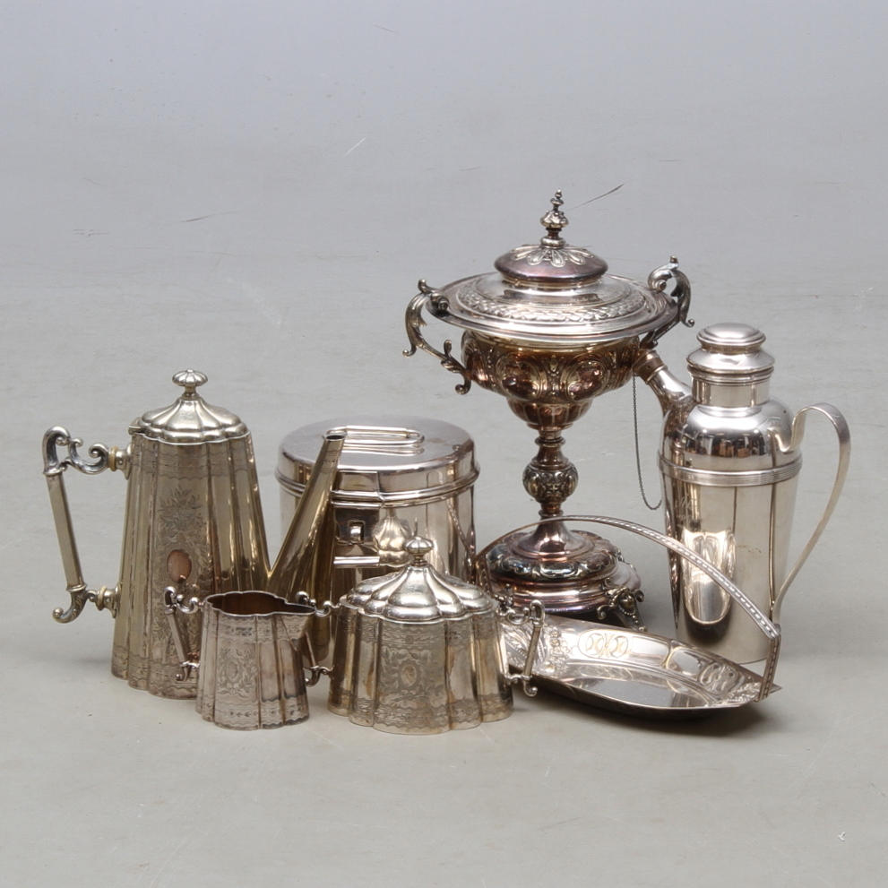 PARTI NYSILVER, 7 delar. bla. sockerskål på fot AG Dufva.