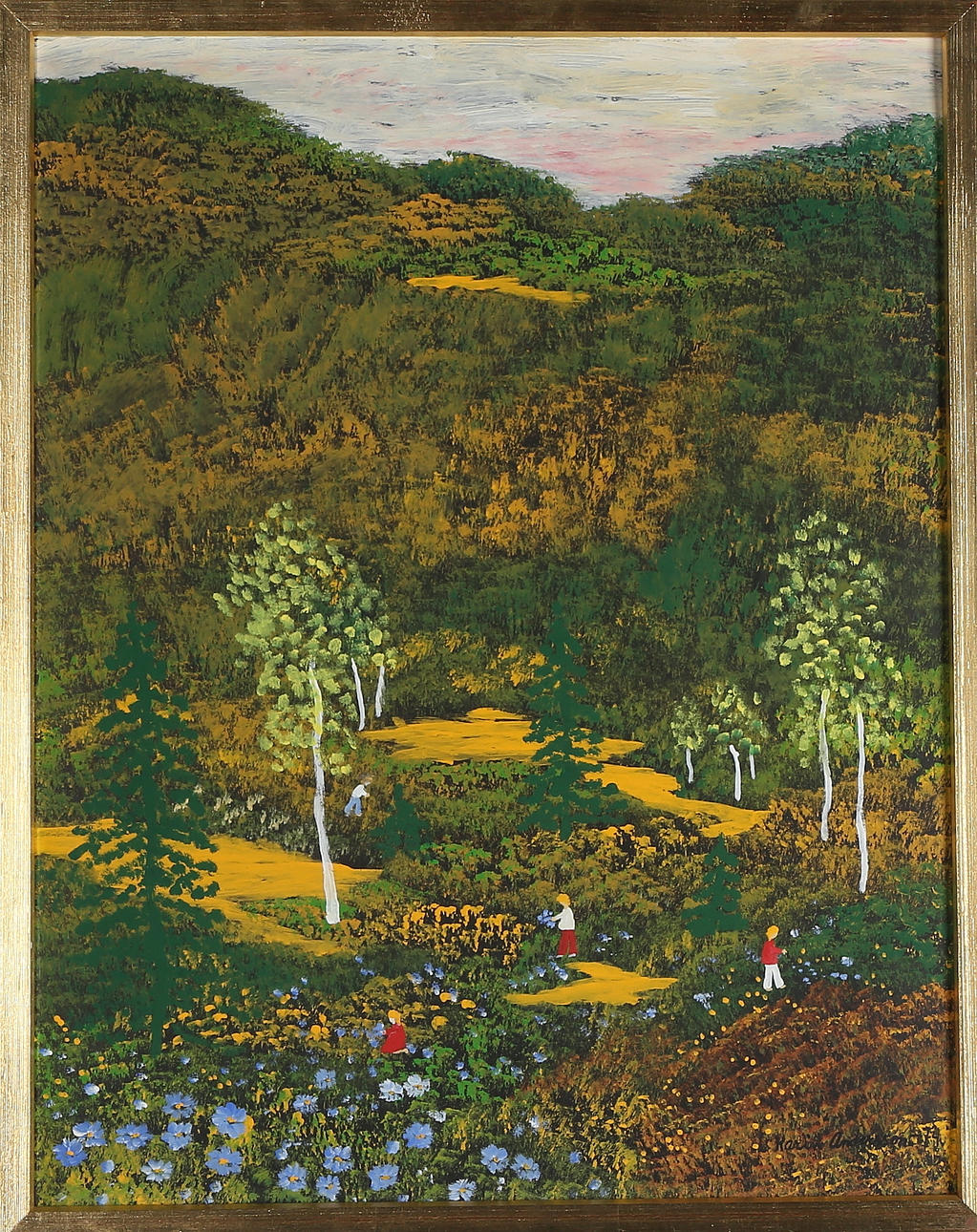 KARIN ANDERSSON. "Blåsippsställe", olja på papper, signerad samt daterad -74.