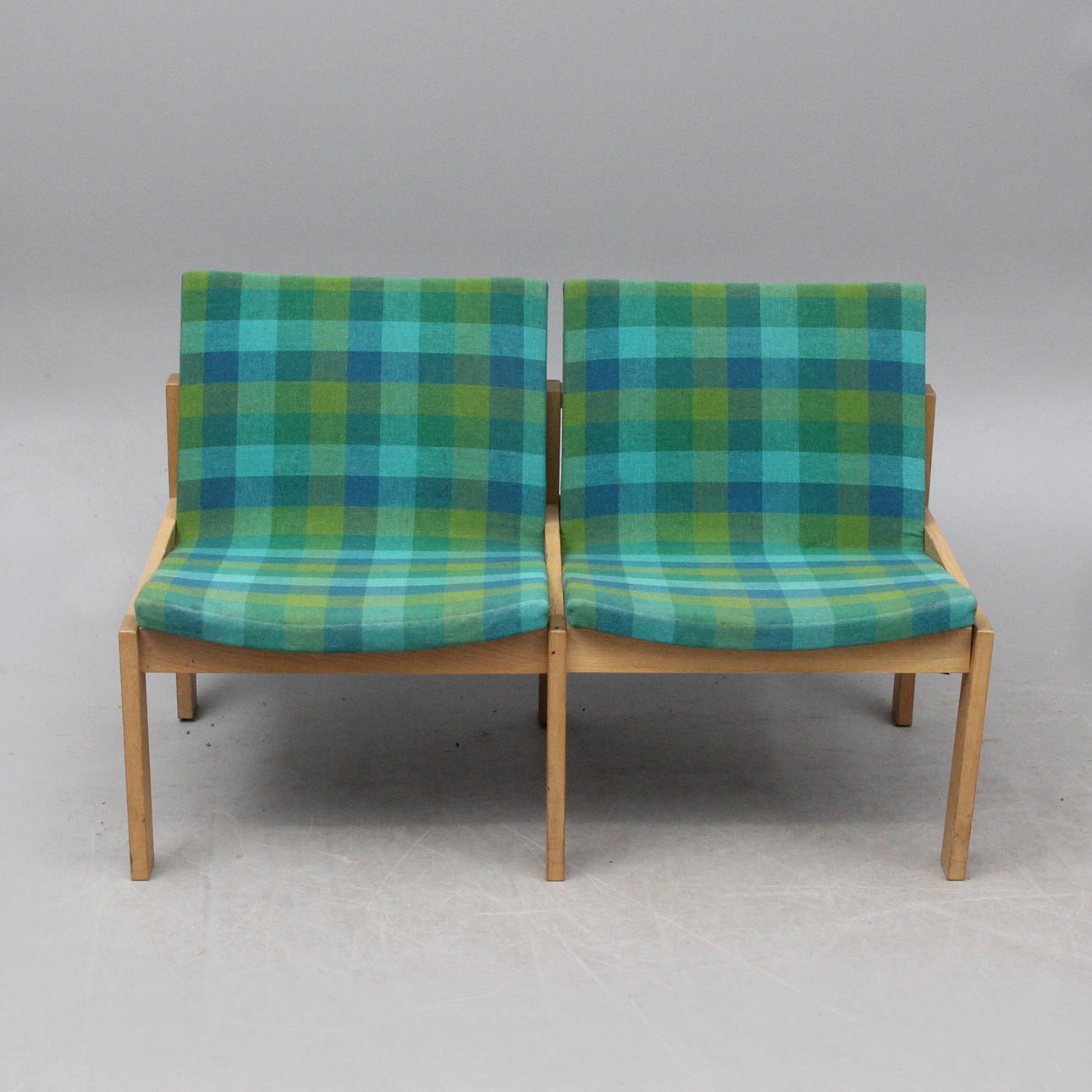 A sofa, oak, green textile, 1970s.