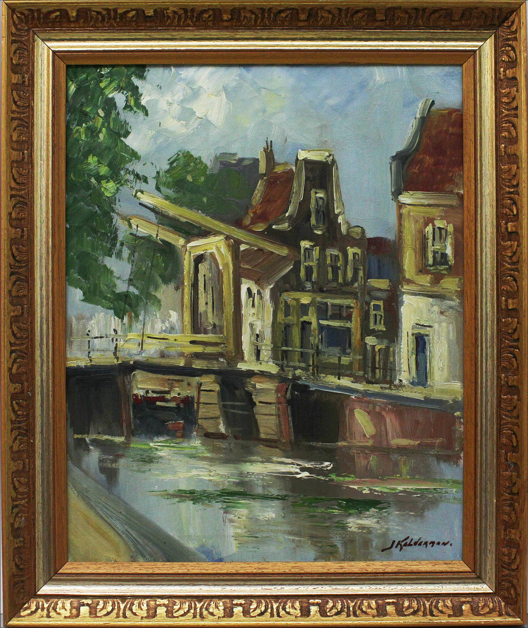 JAN KELDERMAN. Motiv från Amsterdam. Olja på duk. Signerad J Kelderman.