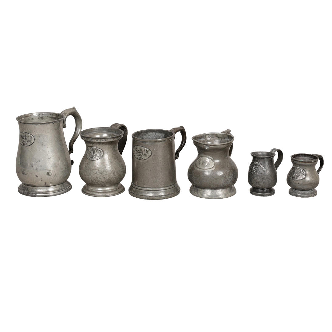 SIX GEORGE IV PEWTER IMPERIAL MEASURES (6). Silver & Metals - Pewter ...