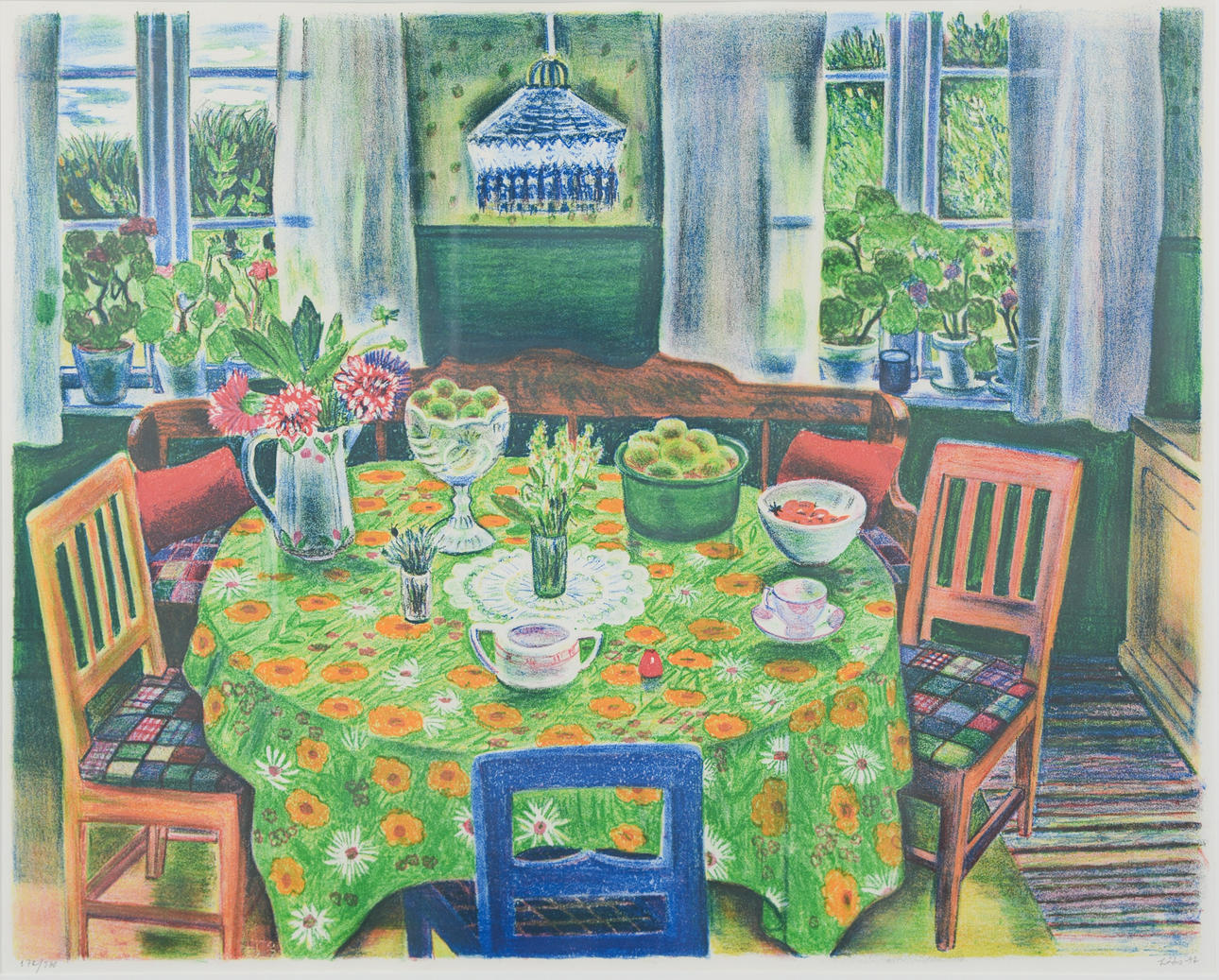 EVY LÅÅS. Kitchen motif, lithograph in colours, signed, numbered and dated -77.