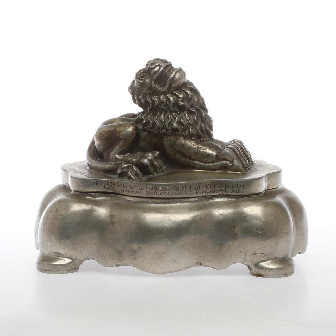 SKRIVSTÄLL med glasinsatser, tenn, Anna Petrus, Herman Bergmans Gjuteri, 1931.