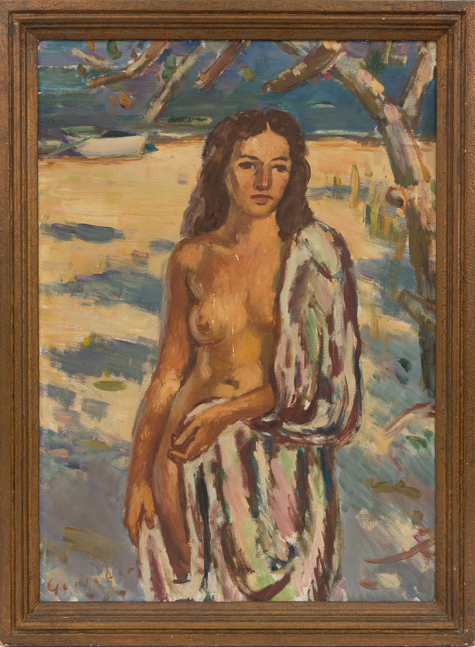 HERMANN GEISELER. ”Weiblicher Halbakt”, olja på duk, signerad.