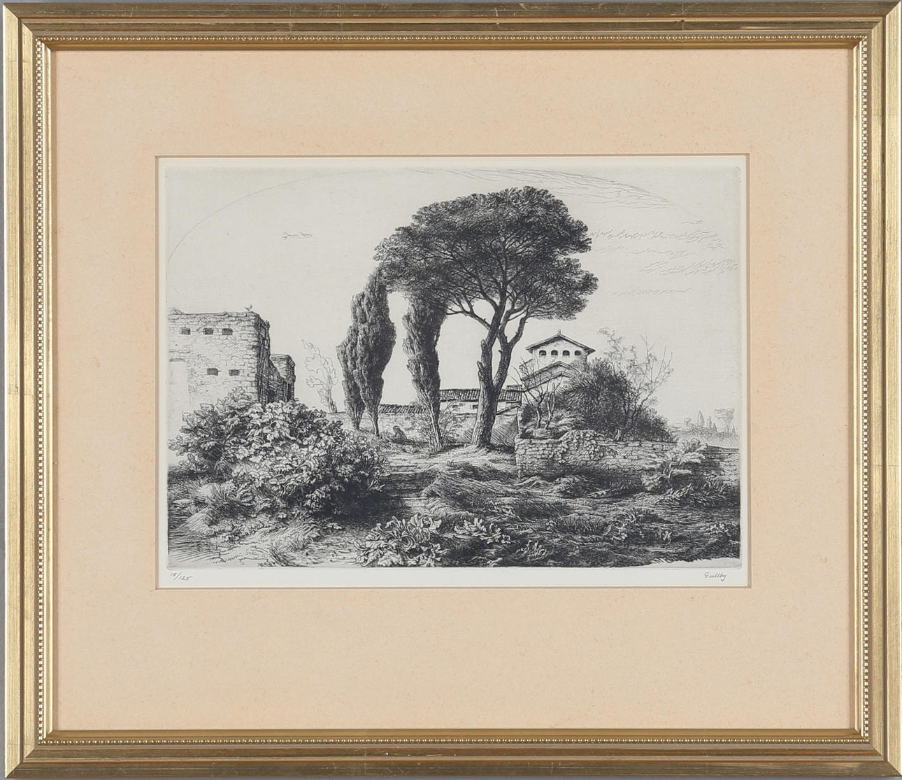 FOLKE GULLBY. "Afton på Palatinen", estning, signerad samt numrerad 15/125.