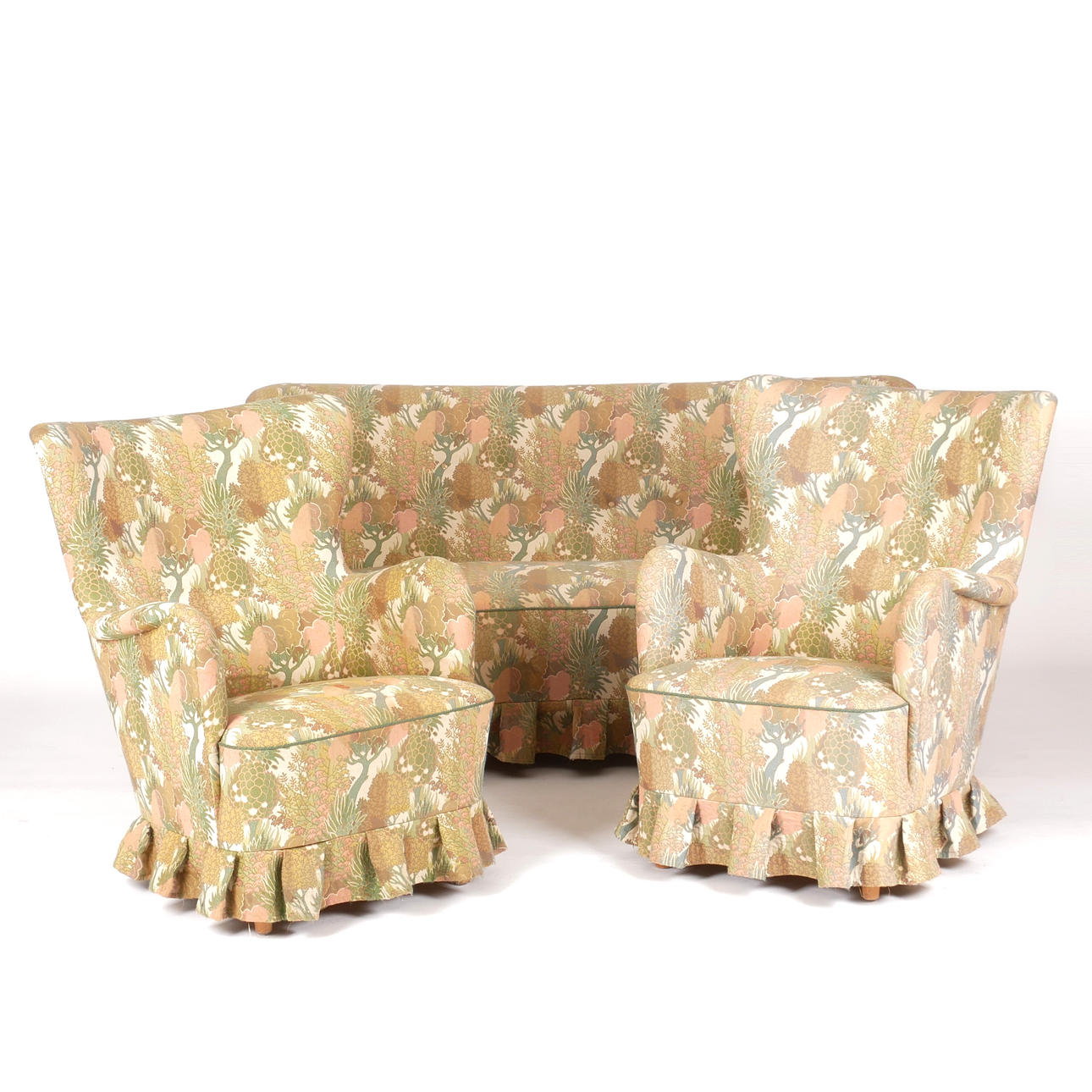 SOFA GROUP, sofa and 2 armchairs, possibly Malmsten, mid 20th century.