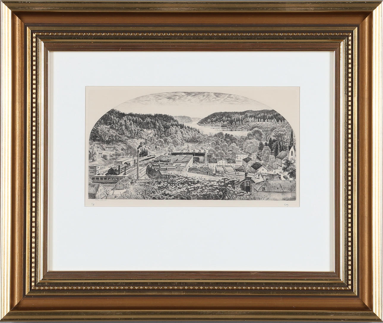 FOLKE GULLBY. "Överums Bruk", etsning samt torrnål, signerad samt numrerad 1/6.